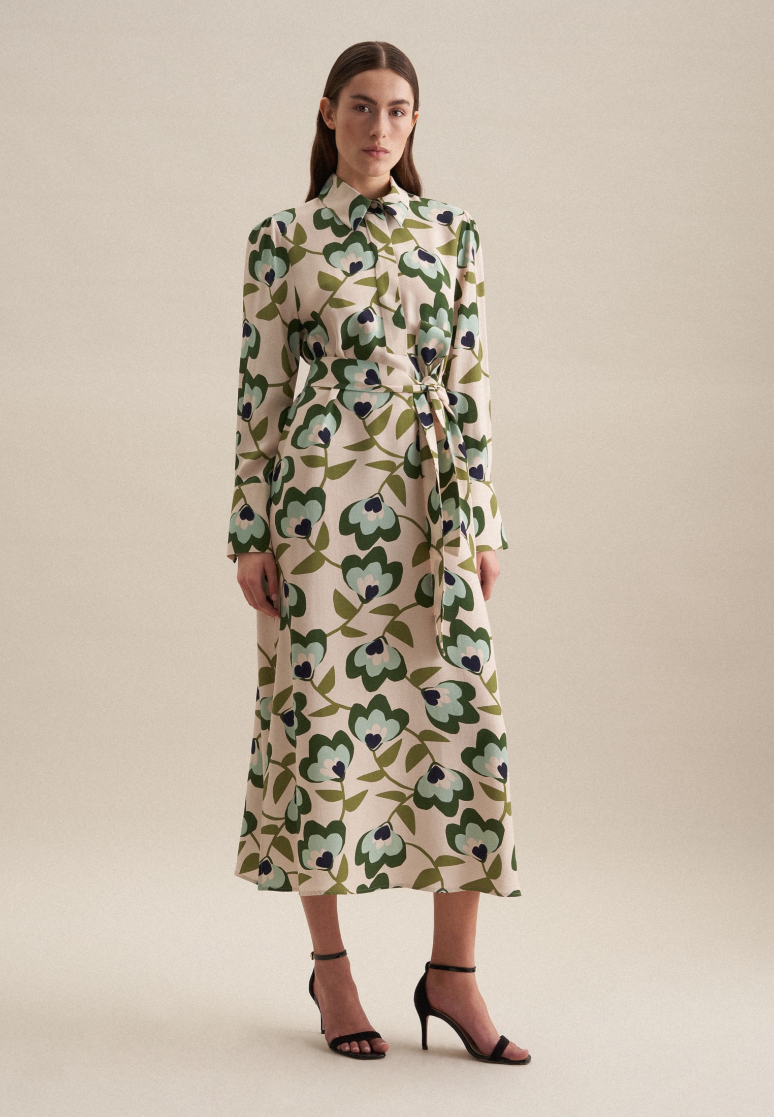 seidensticker Sommerkleid »Schwarze Rose« Langarm Kragen Druck