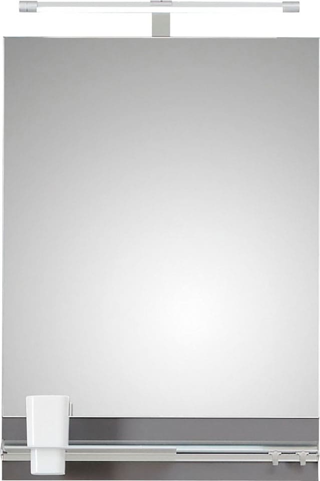 Saphir Badspiegel »Quickset 357 Spiegel 50 cm breit, 70 cm hoch, LED-Beleuchtung, 330LM«, (Set), Flächenspiegel Quarzgrau Matt, rechteckig, inkl. 1 Becher, 2 Haken