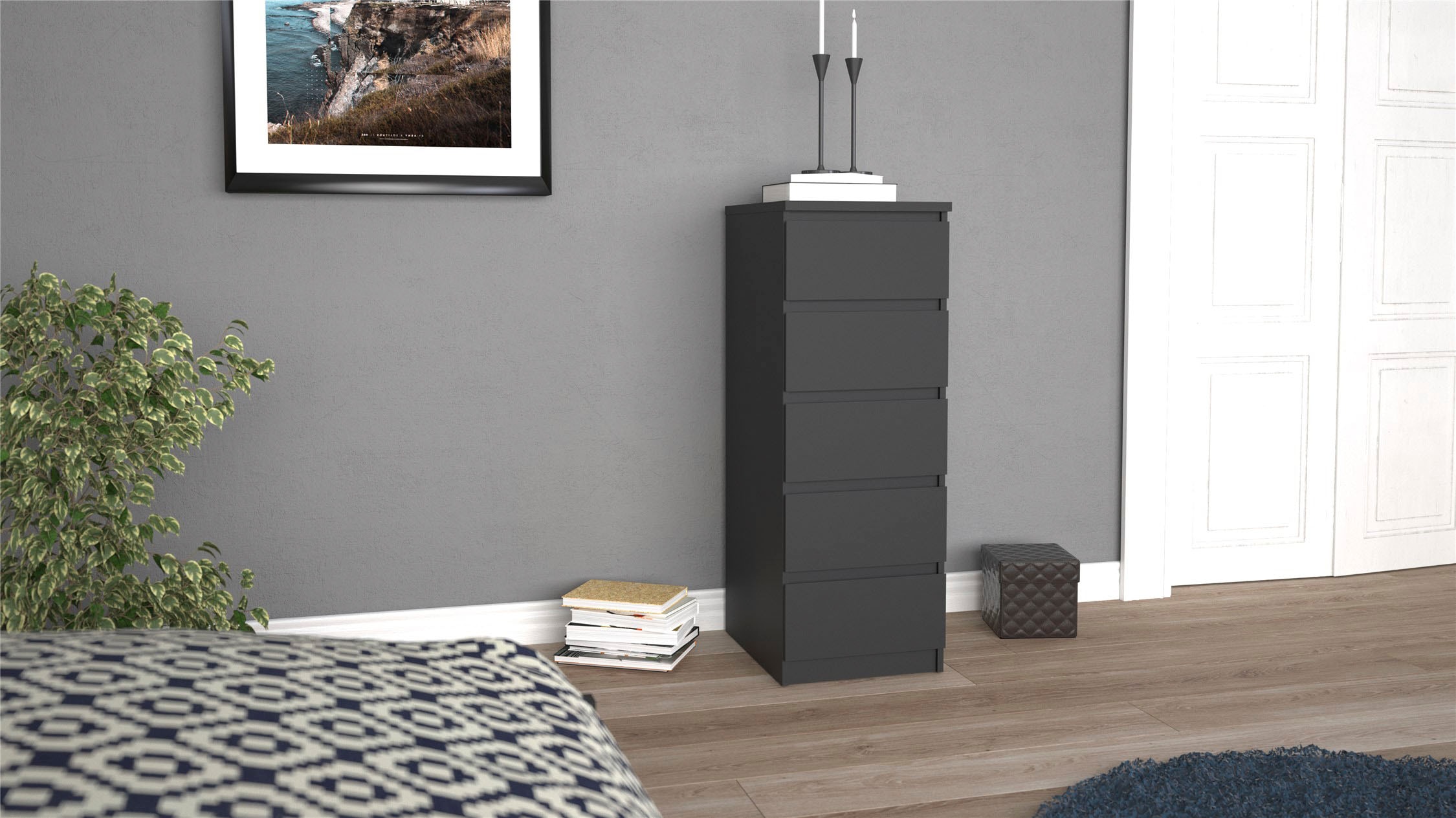 INOSIGN Highboard »Naia, Hockkommode mit 5 Schubkästen«, abgerundete Schubladenkanten auf Metallgleiter, Breite 40,4 cm