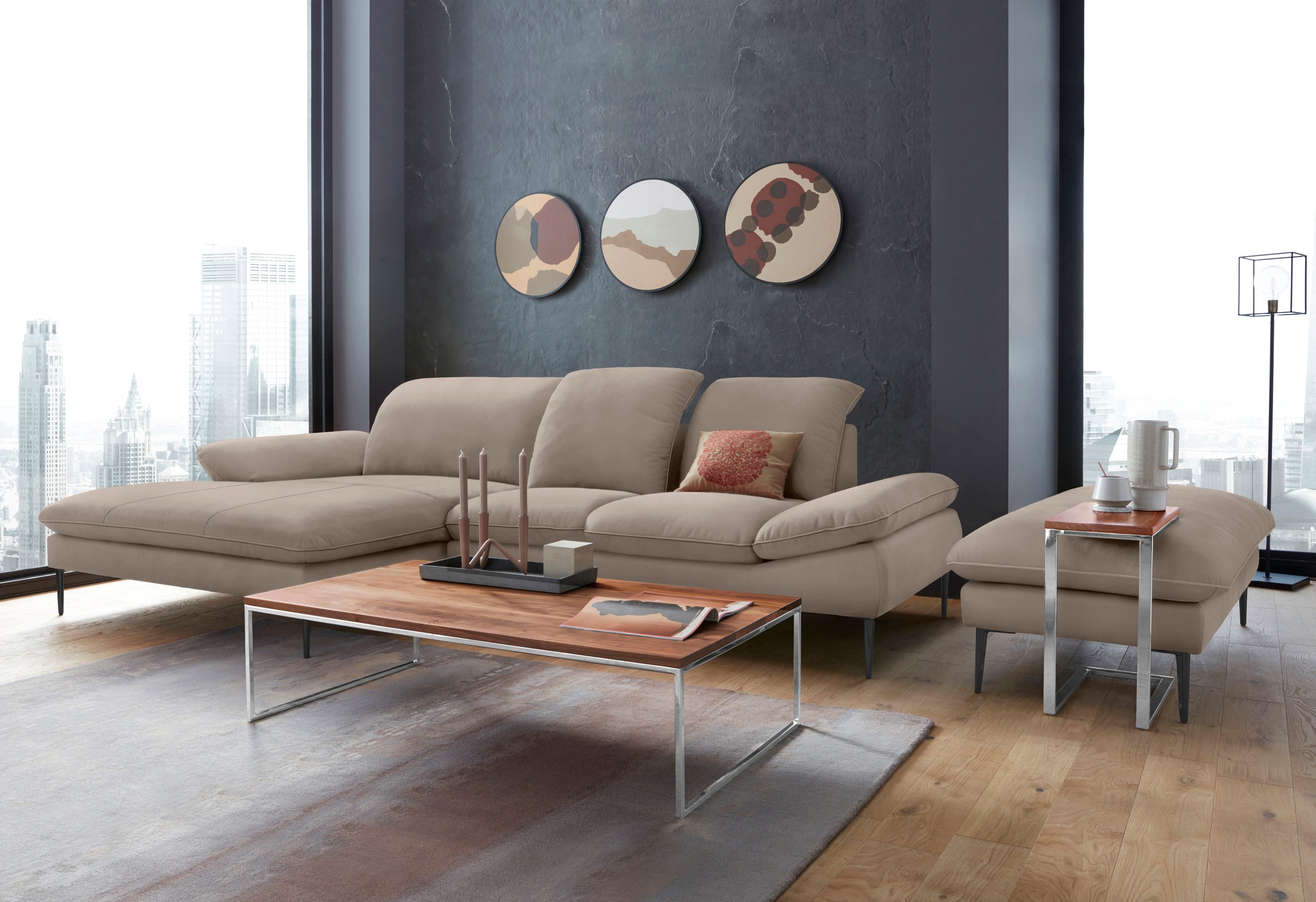 W.SCHILLIG Ecksofa »enjoy&MORE, Designsofa, elegant und bequem, L-Form«, Sitztiefenverstellung, Füße schwarz pulverbeschichtet, Breite 310 cm