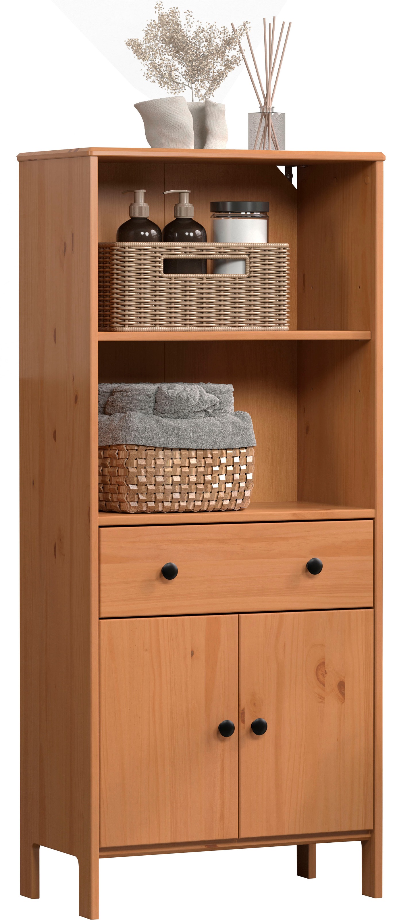 welltime Midischrank »Kall« 1 Stk. tlg. Breites Badregal aus Kiefer-Massivholz - Weiß oder Braun lackiert