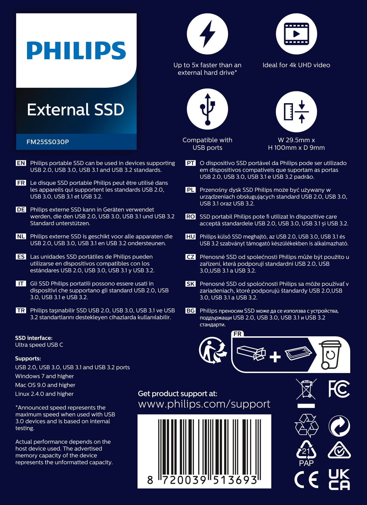 Philips externe SSD »External SSD 250GB«, Anschluss USB-C, Ultra Speed