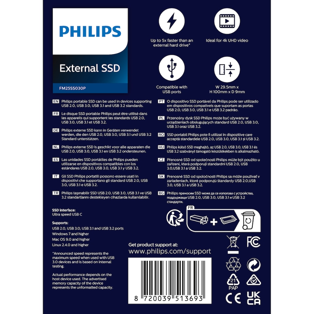 Philips externe SSD »External SSD 250GB«, Anschluss USB-C