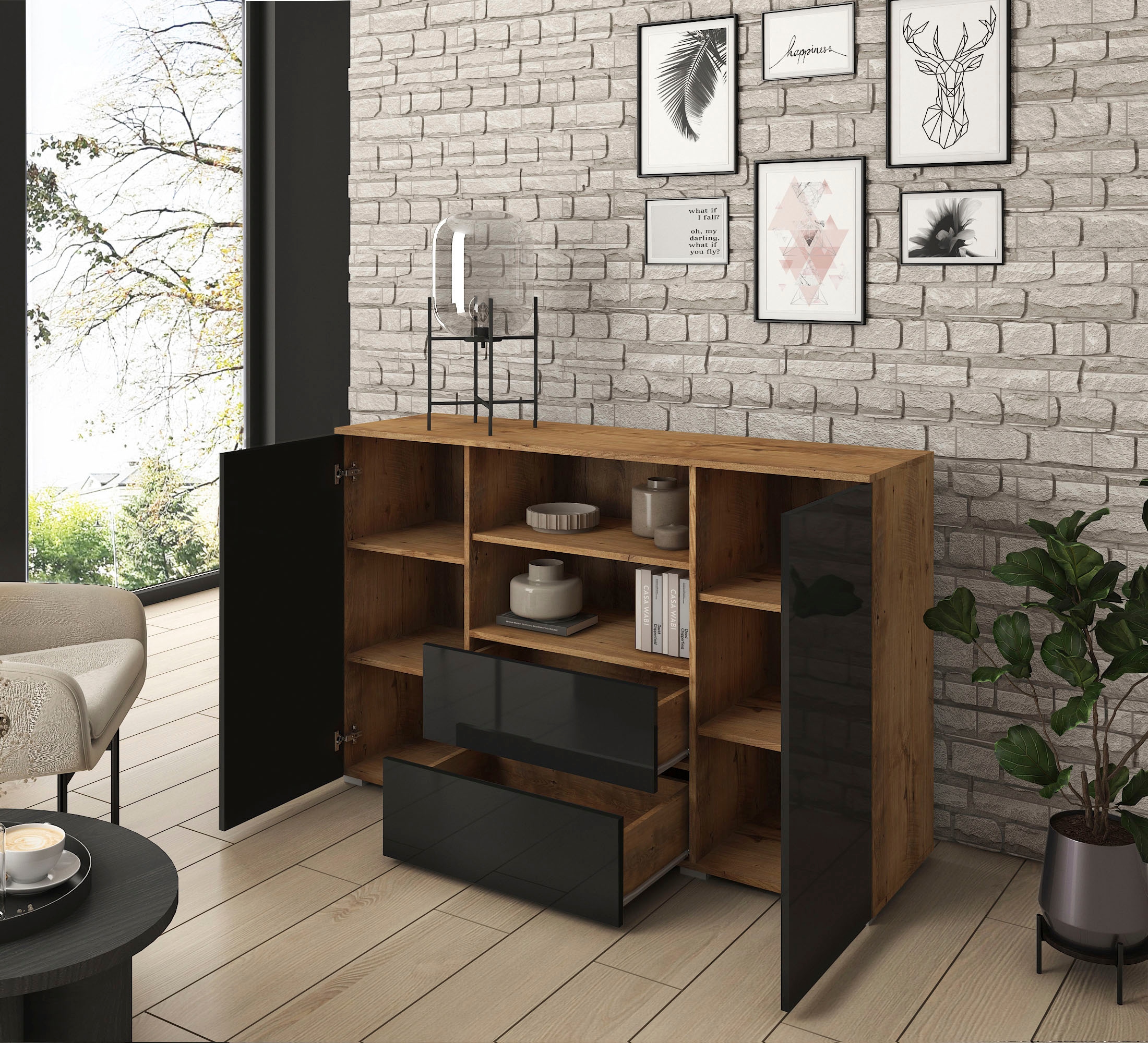 INOSIGN Sideboard »PARIS«, (1 St.), Moderne 140cm breite grifflose Kommode, vielseitig einsetzbar