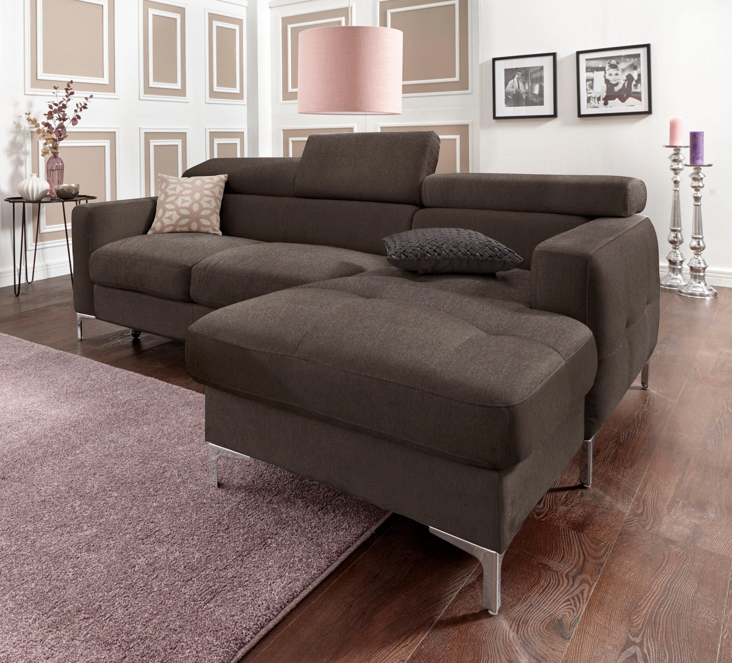 COTTA Polstergarnitur »Sammy L-Form«, (Set), Set bestehend aus: Ecksofa mit Kopfteilverstellung & Hocker