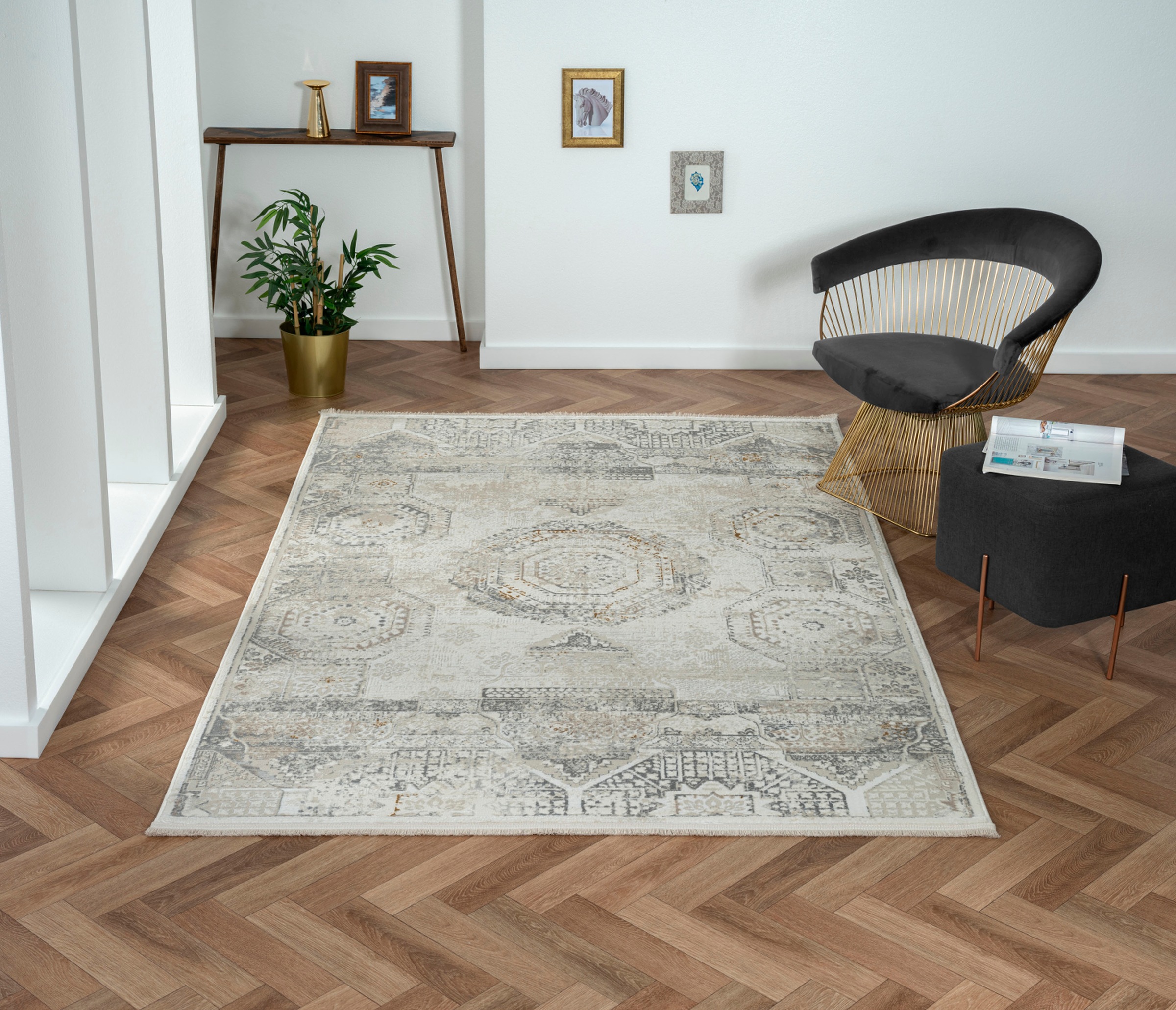 Myflair Möbel & Accessoires Teppich »My Kazak«, rechteckig, 10 mm Höhe, Kurzflor, Retro-Style, besonders weich durch Microfaser, mit Fransen