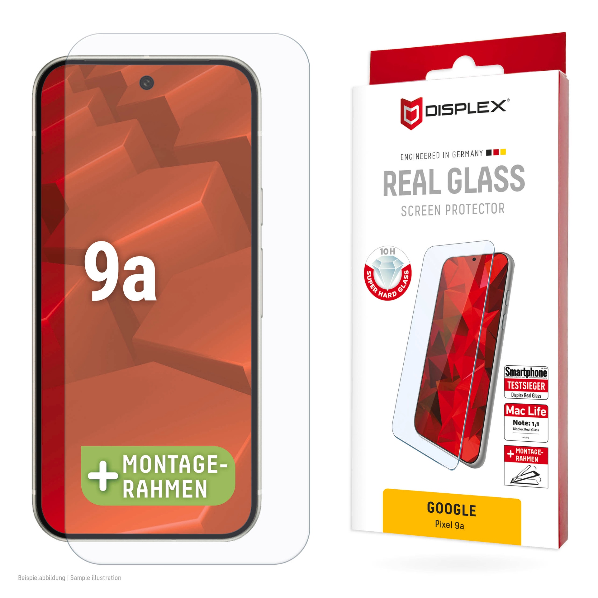 Displex, Displayschutzglas »Real Glass Screen Protector« für Google Pixel 9a Displayschutzfolie, Schutzfolie, Bildschirmschutz, kratz- & stoßfest, 
