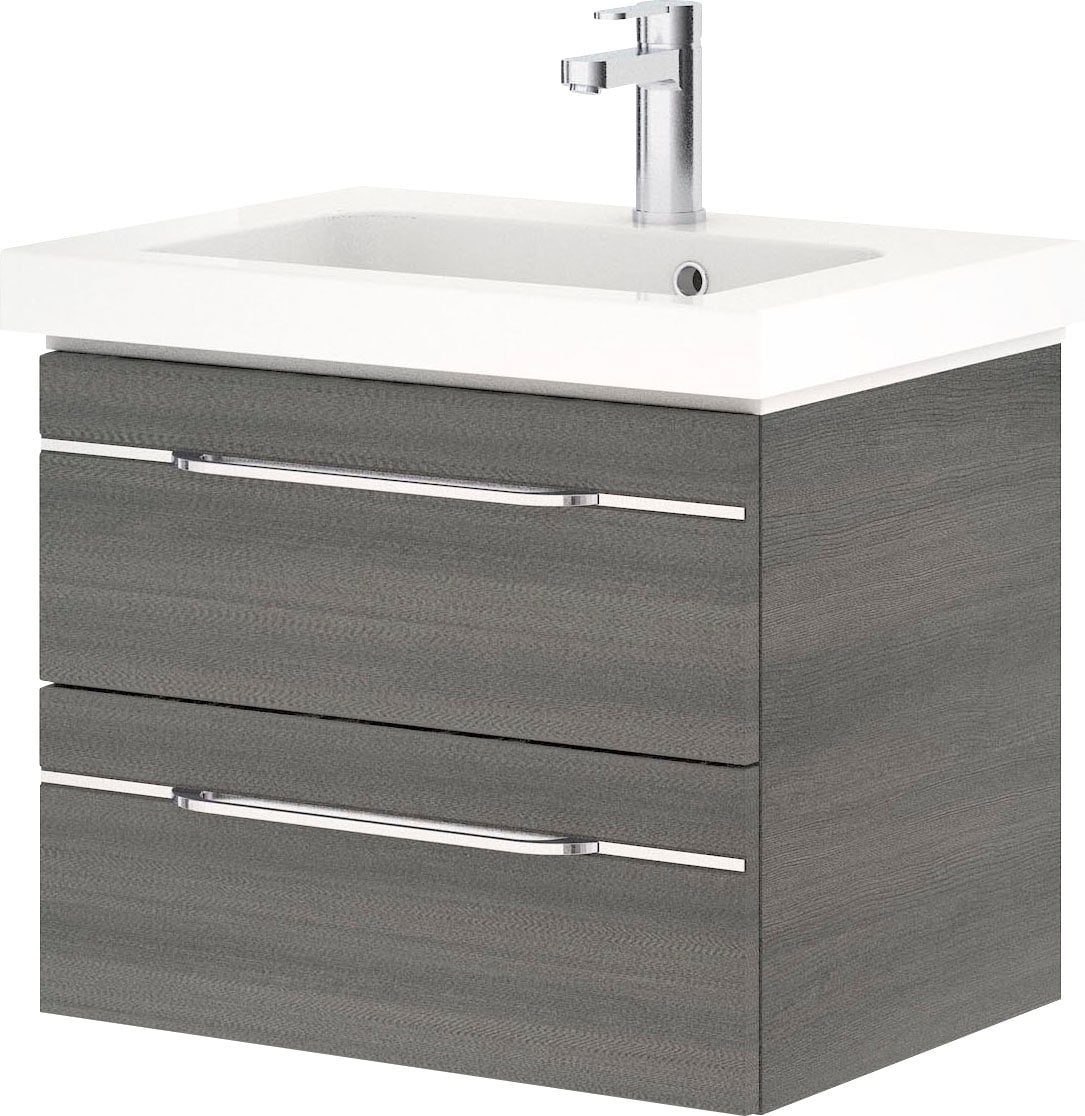 Saphir Badmöbel-Set »Balto Sprint, Waschplatz mit Mineralmarmor-Waschtisch, 64,4 cm breit«, (1 St.), Unterschrank mit Waschbecken inkl. Türdämpfer und 2 Schubladen