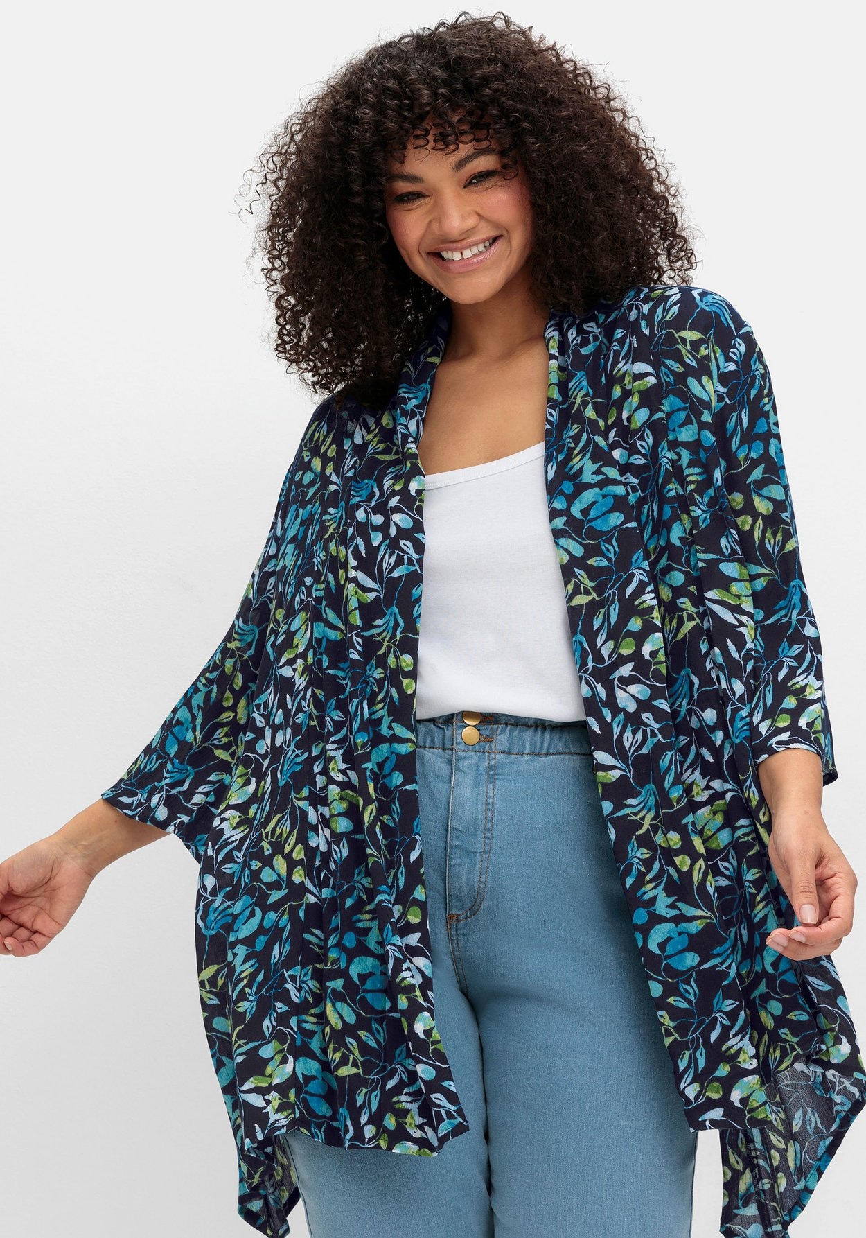 Sheego Longbluse »Blusenjacke mit Blätterdruck, in Zipfelform«