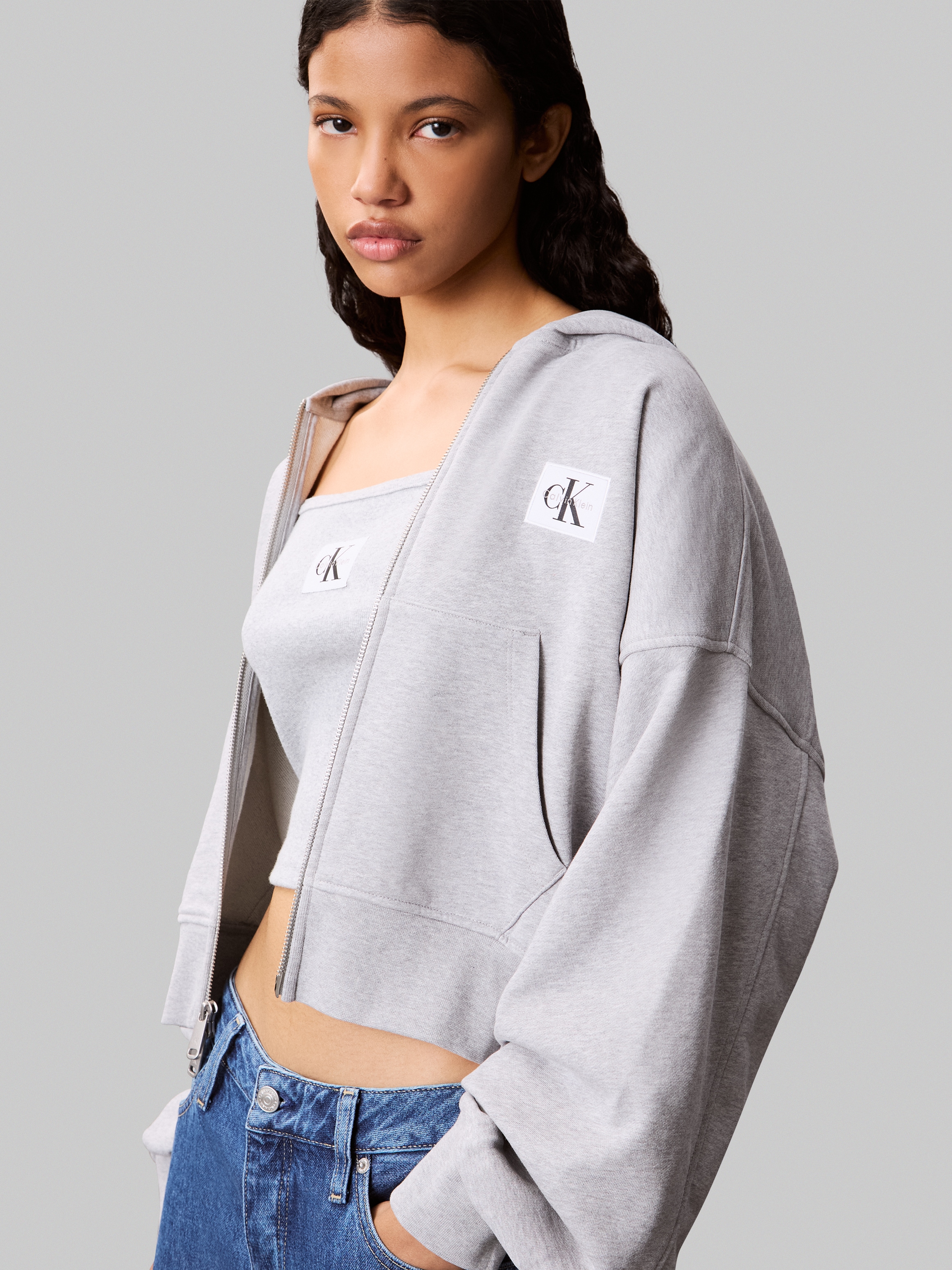 Calvin Klein Sweatjacke »A- FRNCH TRRY BDG LG« Oversized Fit, mit Kapuze, reine Baumwolle