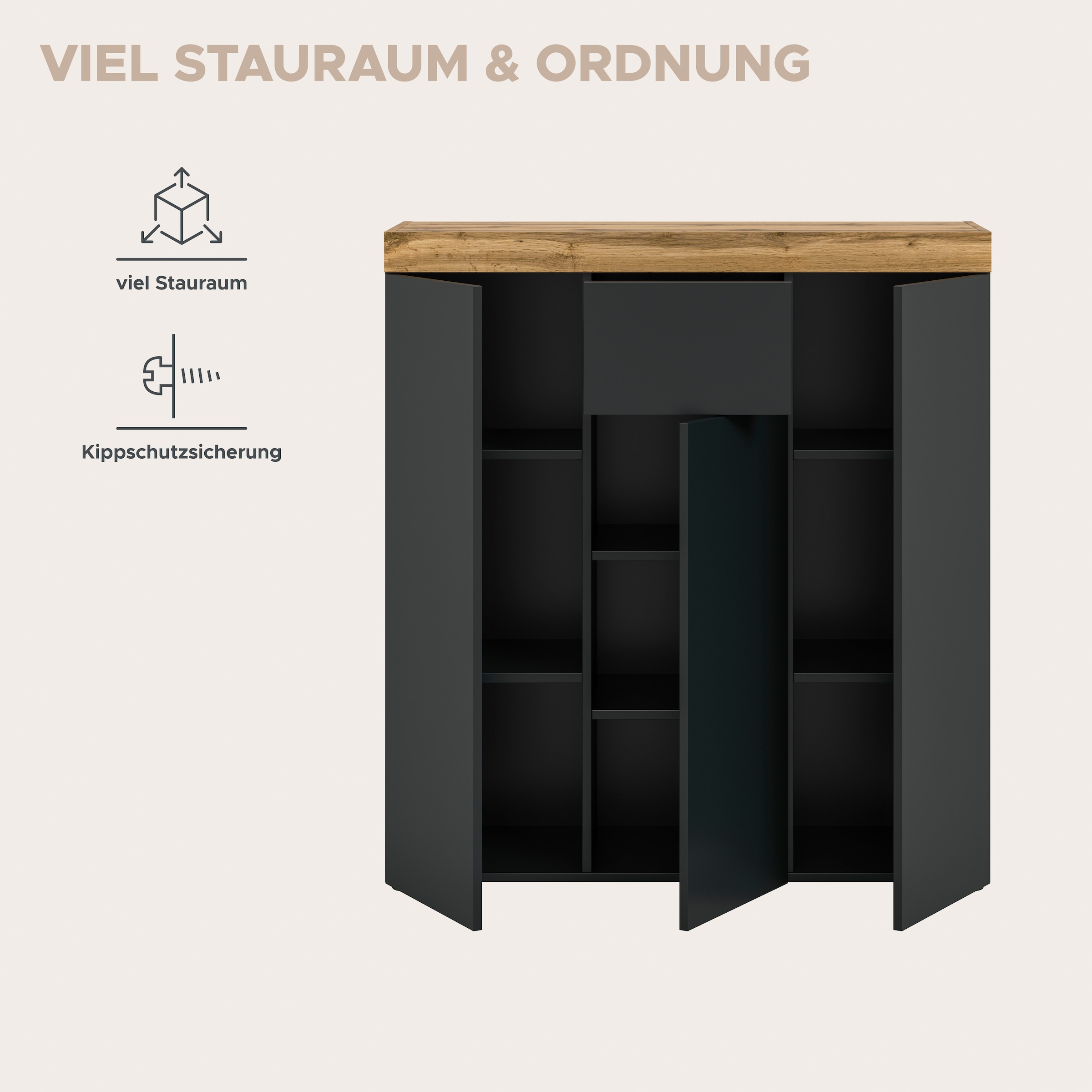OTTO home Highboard »MAMBO, Höhe 115 cm, in verschiedenen Farben erhältlich« 2 farbige Ausführung, in verschiedenen Farben erhältlich, 1 Stk. tlg. Kommode, Sideboard, Wohnzimmer, Schlafzimmer
