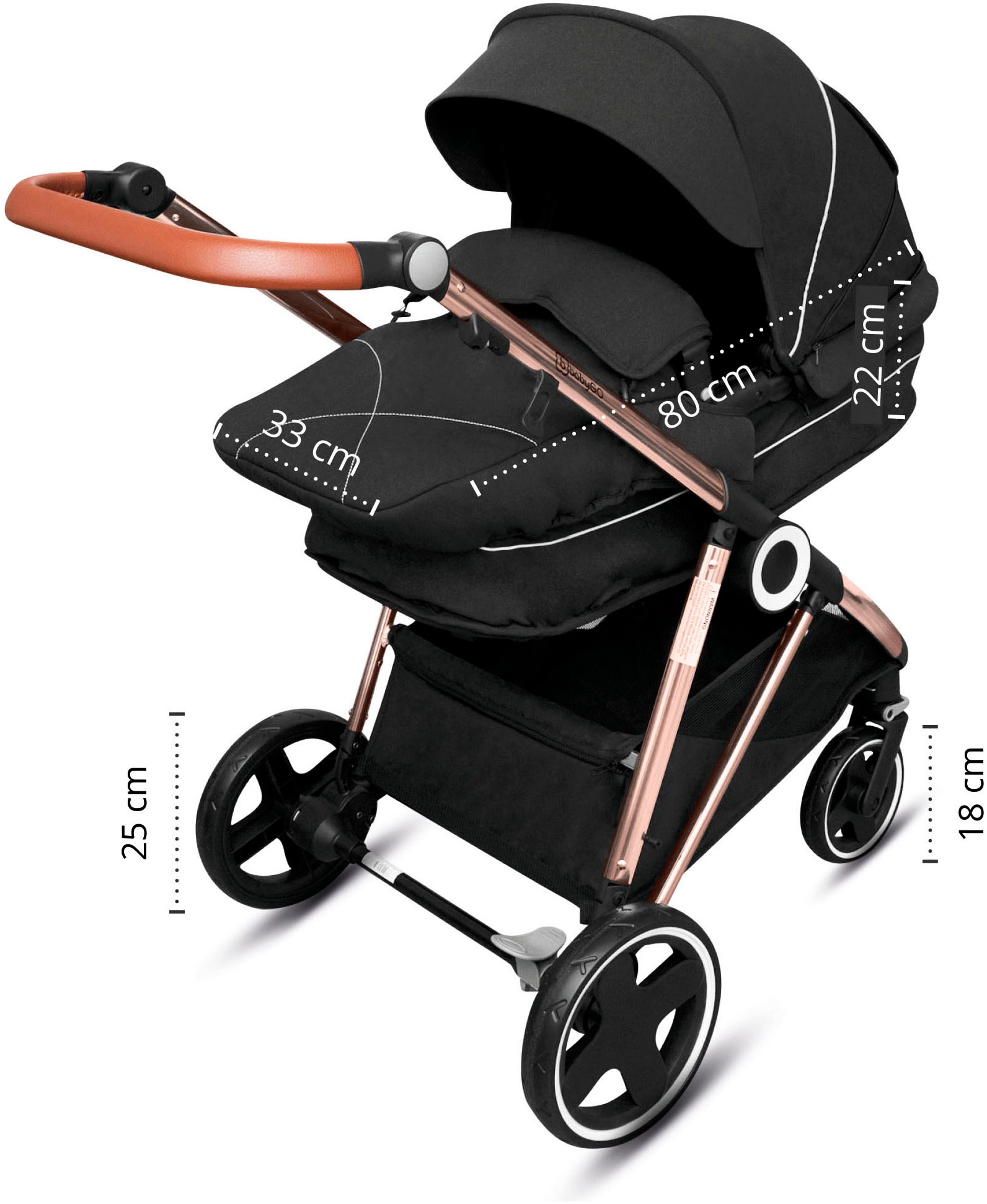 BabyGo Kombi-Kinderwagen »Halime 3in1«, inklusive Babywanne, Babyschale, Regenhaube & Wickeltasche