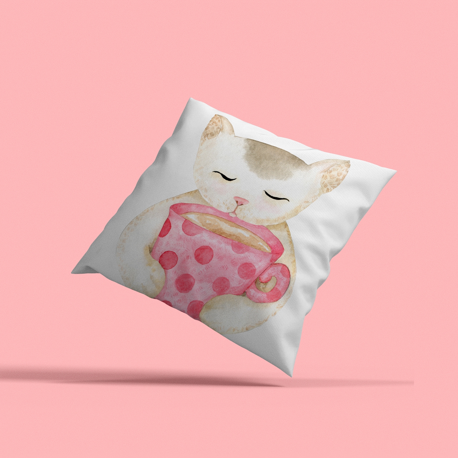 queence Dekokissen »Katze mit Kakao«, Kissenhülle mit HD Premium Druck, geruchsneutral, 40x40cm