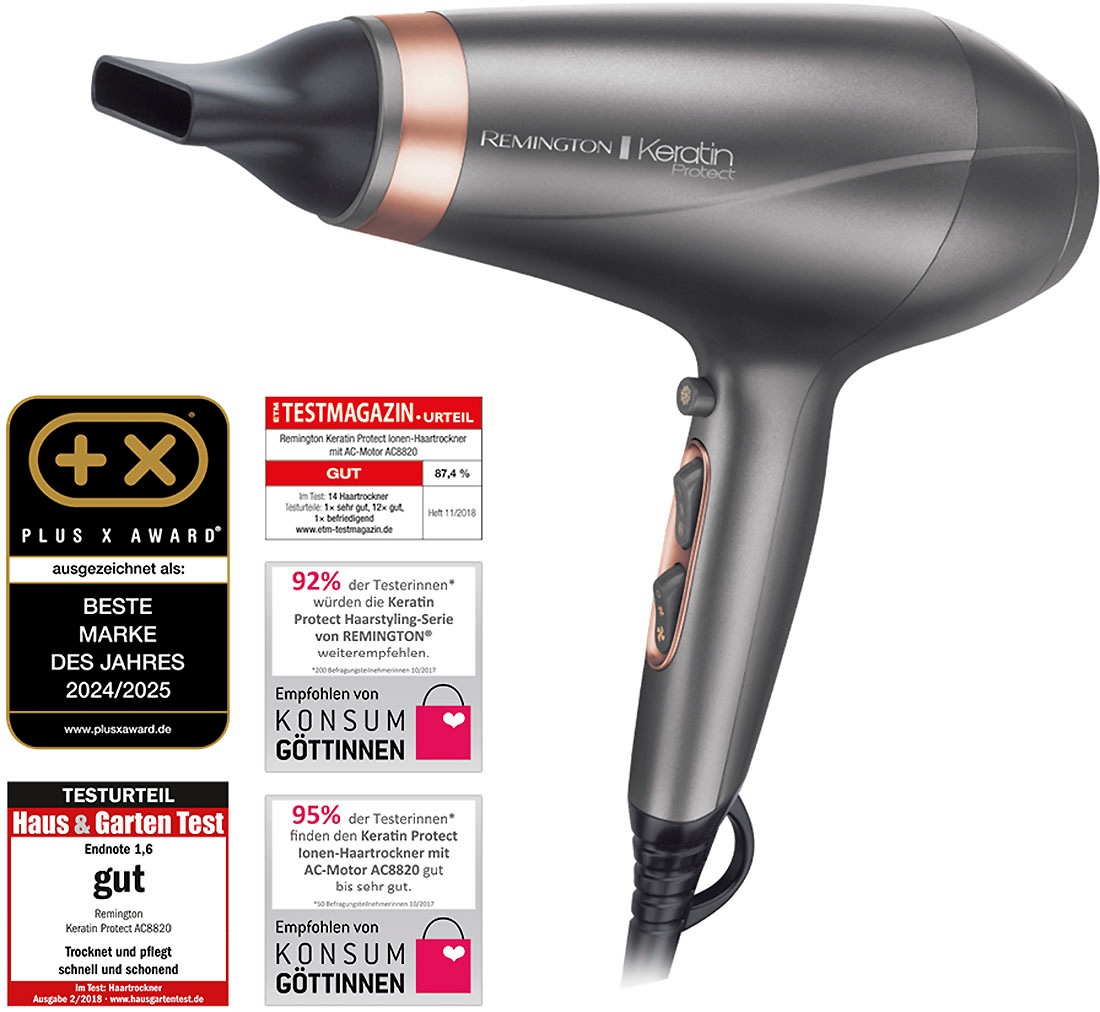 Remington Haartrockner »AC8820 E51 Keratin Protect Dryer«, 2200 W, 3 Aufsätze, Profi, mit Ionenpflege, Keratinbeschichtung, langlebigem AC-Motor