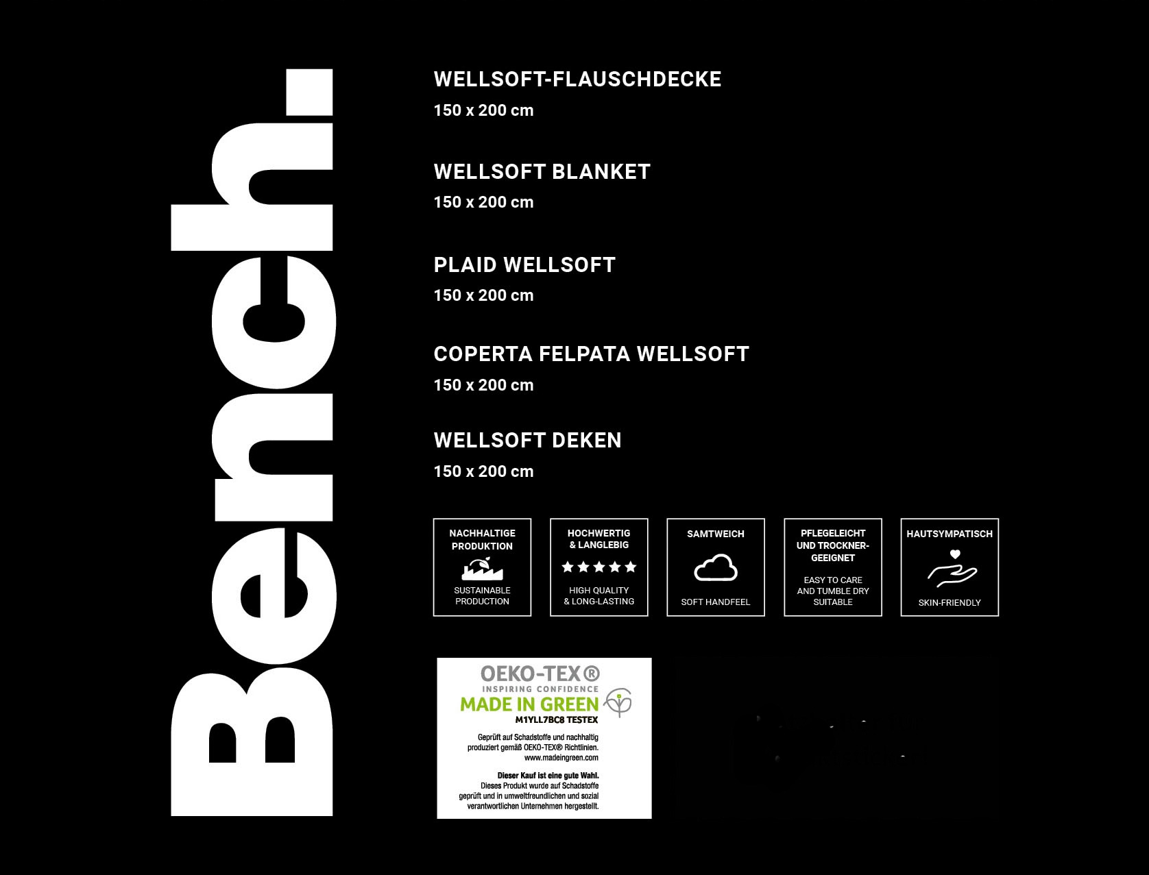 Bench. Wohndecke »Bench« samtweiche Wellsoft-Decke, Kuscheldecke