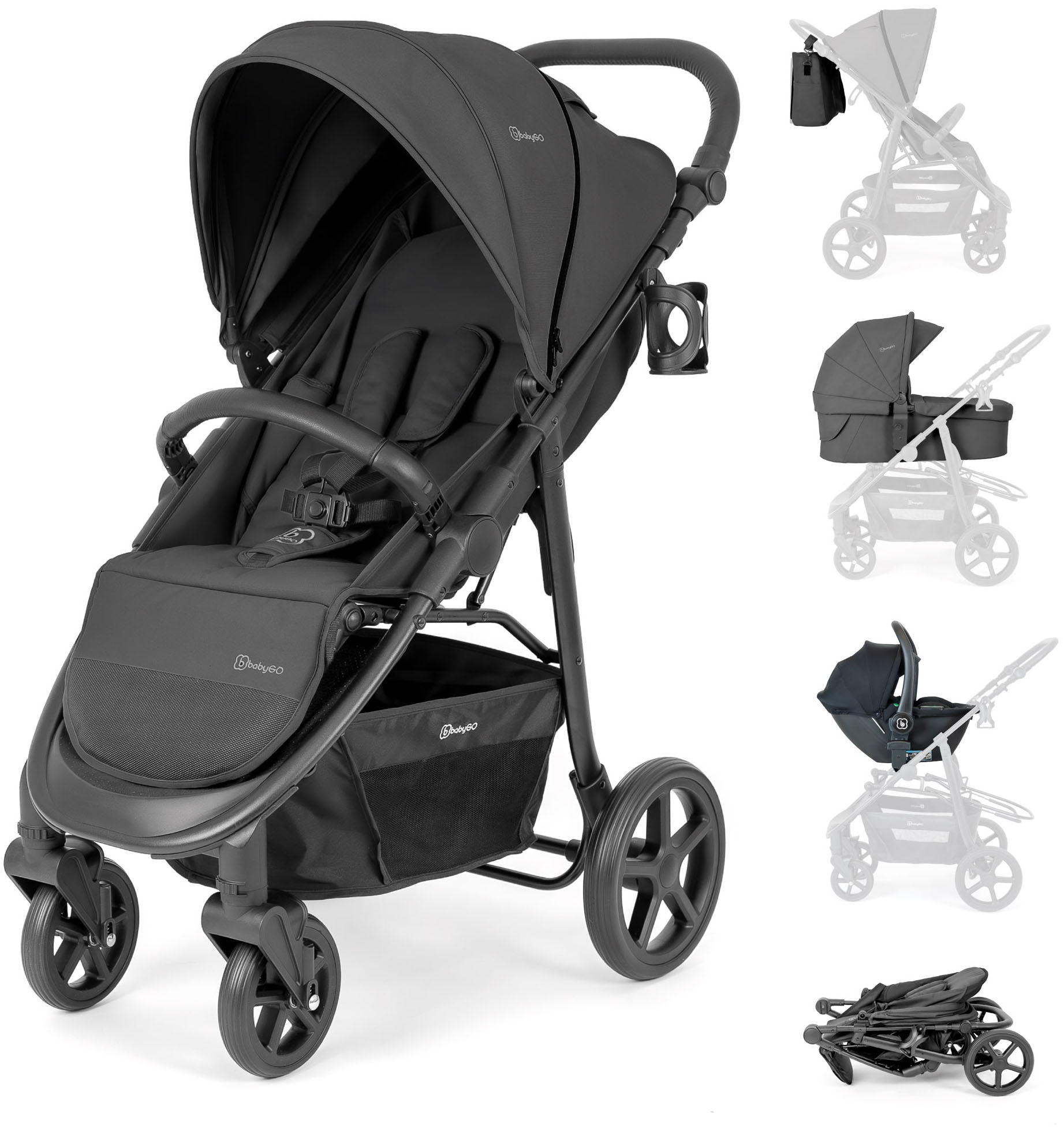 BabyGo Kombi-Kinderwagen »Evolution« 22 kg mit Babywanne, Babyschale, Wickeltasche und Sportsitz
