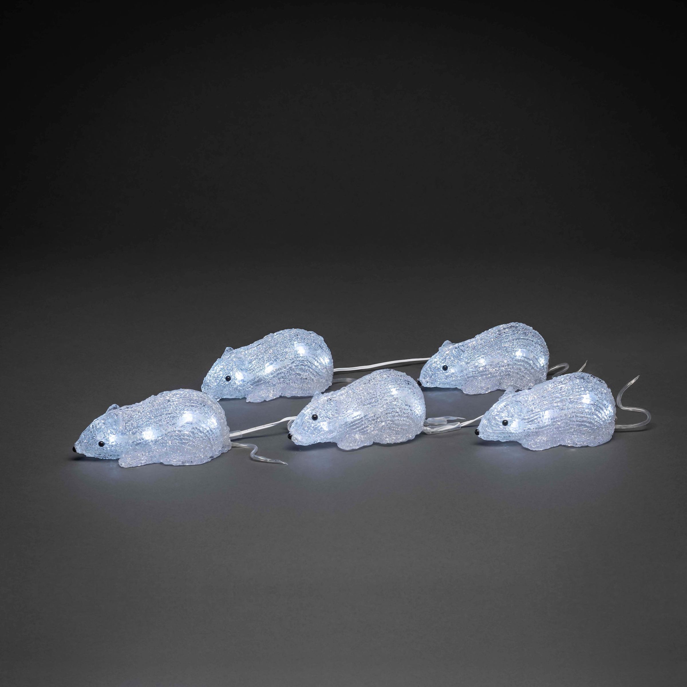 KONSTSMIDE Weihnachtsfigur, LED Acryl Mäuse, 5er-Set, 40 kalt weiße Dioden