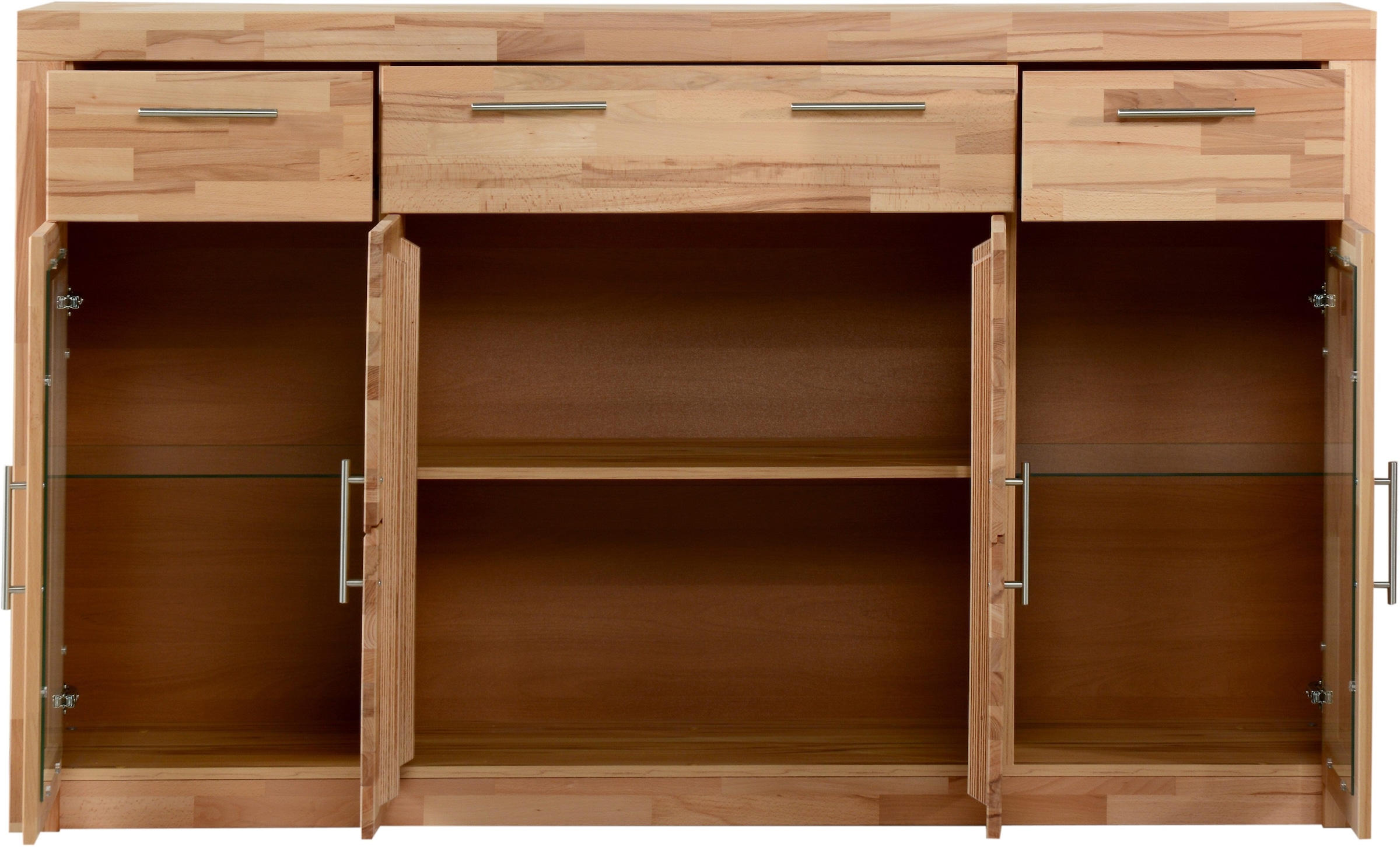 VOGL Möbelfabrik Highboard »Toronto«, opt. Glastüren, teilmassiv, Rahmenoptik, Made in Germany