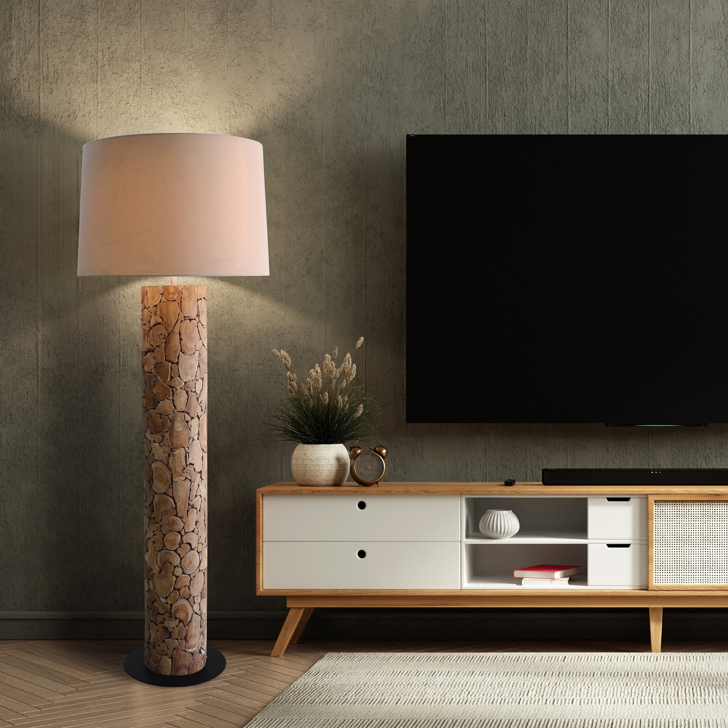 SalesFever Stehlampe »Maelis Handgefertigtes Treibholz-Design mit natürlichem Leinenschirm« E27 1 Stk. 1x E27 bis 60 W, 170 cm, Bodenlampe aus Treibholz mit Fußschalter