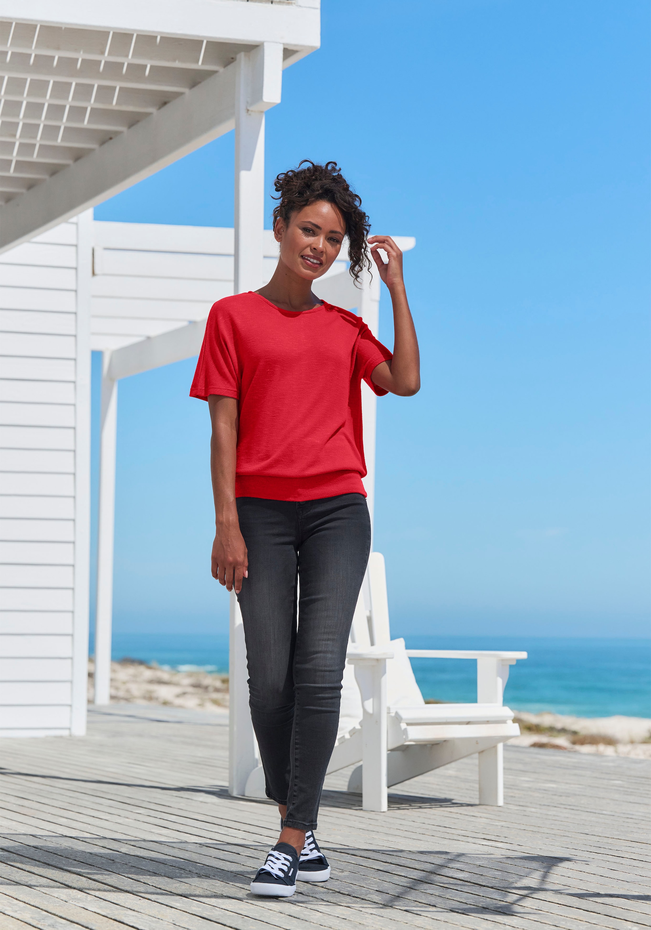 Vivance Kurzarmshirt »mit breitem Bund« aus weichem Viskose-Feinstrick