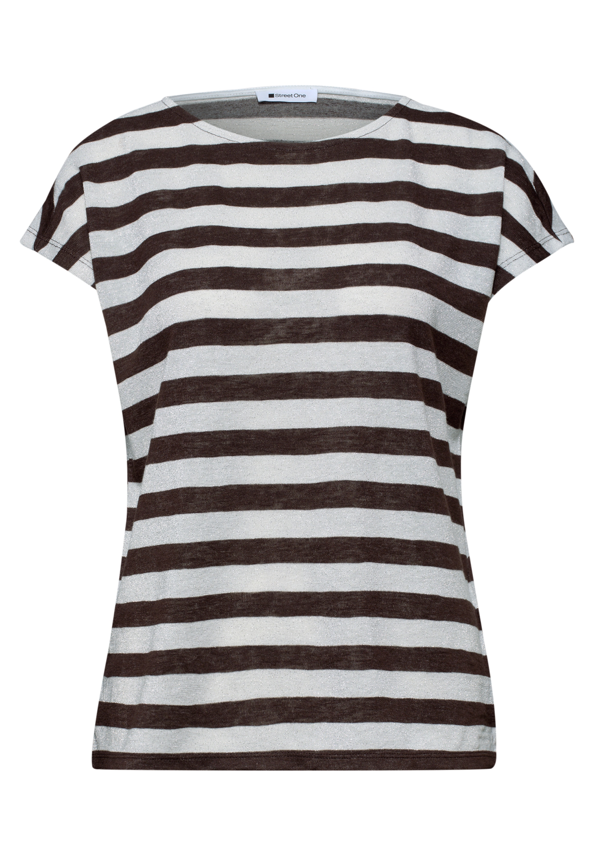 STREET ONE Shirttop Streifenmuster mit Glitzerdetails, seitliche Schlitze