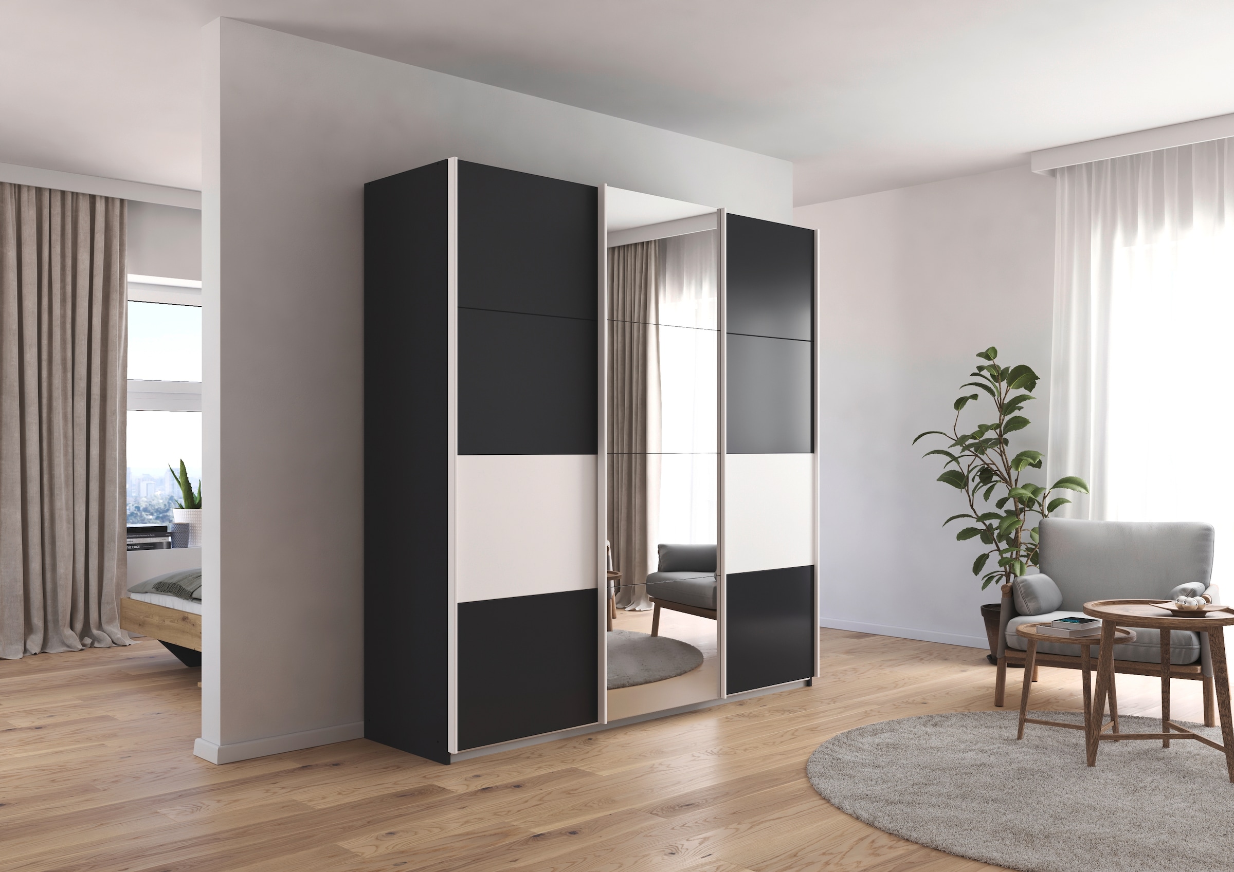 rauch Schwebetürenschrank »Kleiderschrank Schrank Garderobe CORTONA« inkl. Inneneinteilung, 2 Stoffboxen und zusätzlichen Einlegeböden