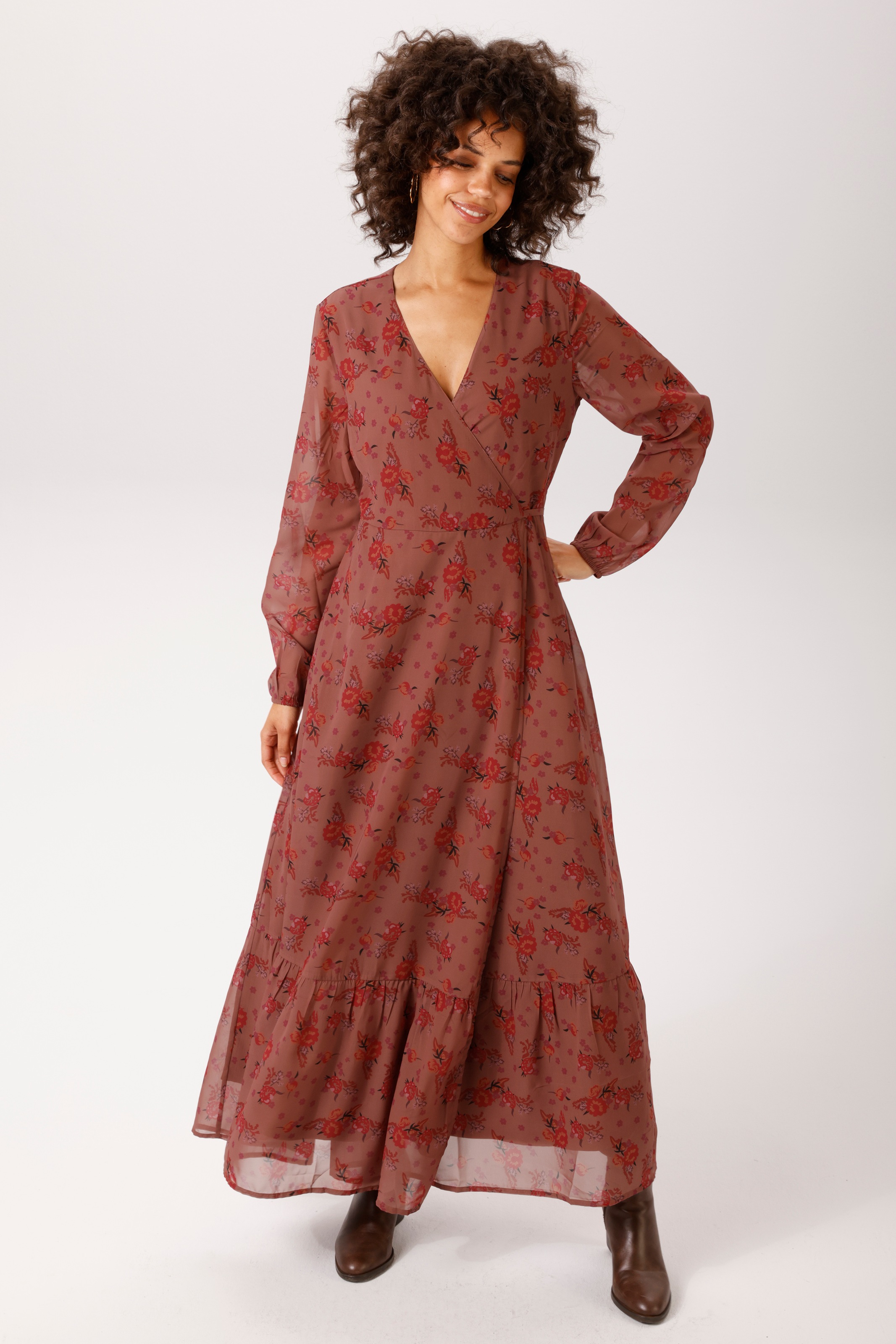 Aniston CASUAL Wickelkleid mit Bindeband,  mit farbharmonischem Blumendruck - NEUE KOLLEKTION
