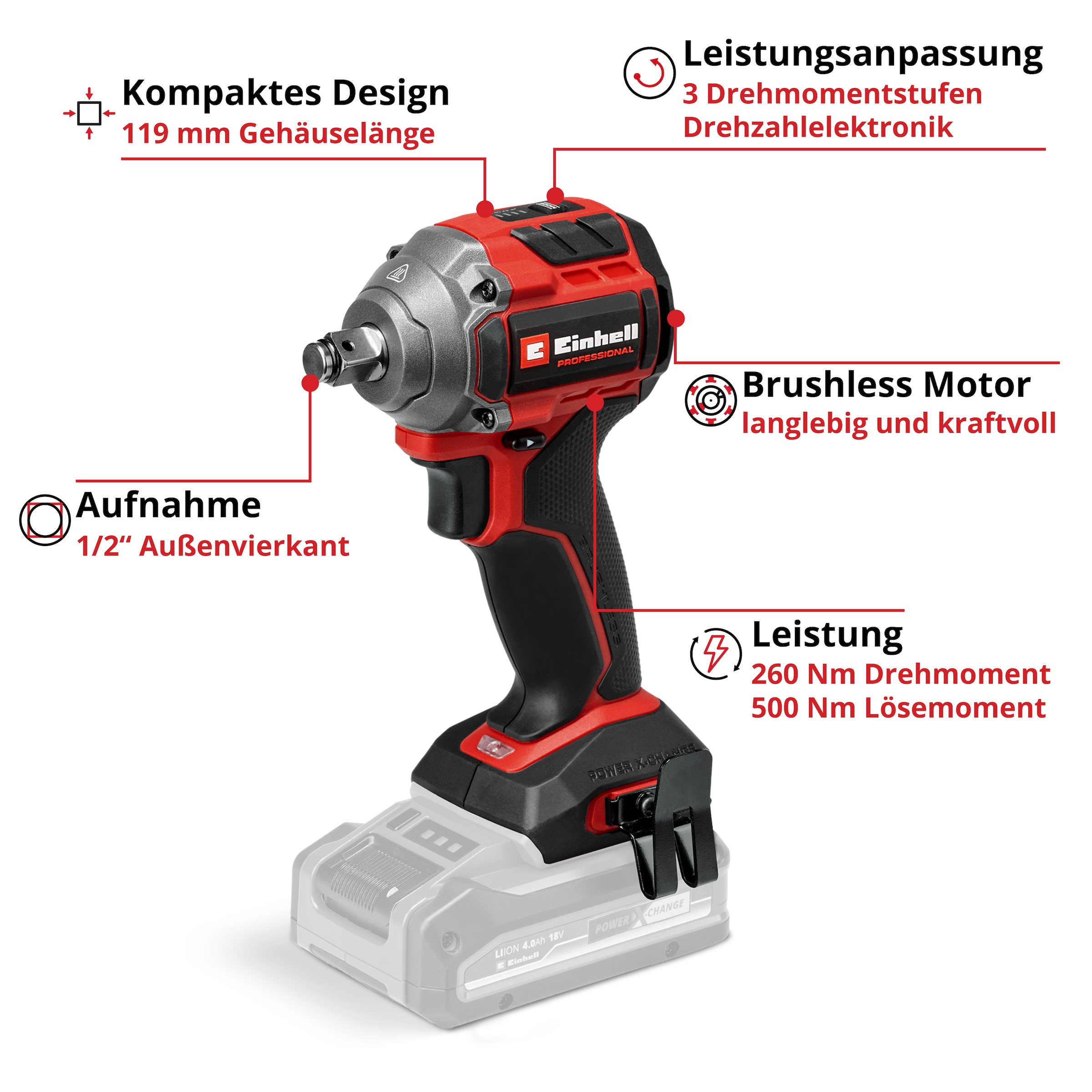 Einhell Akku-Schlagschrauber »TP-CW 18/260-C Li BL - Solo«, ohne Akku und Ladegerät