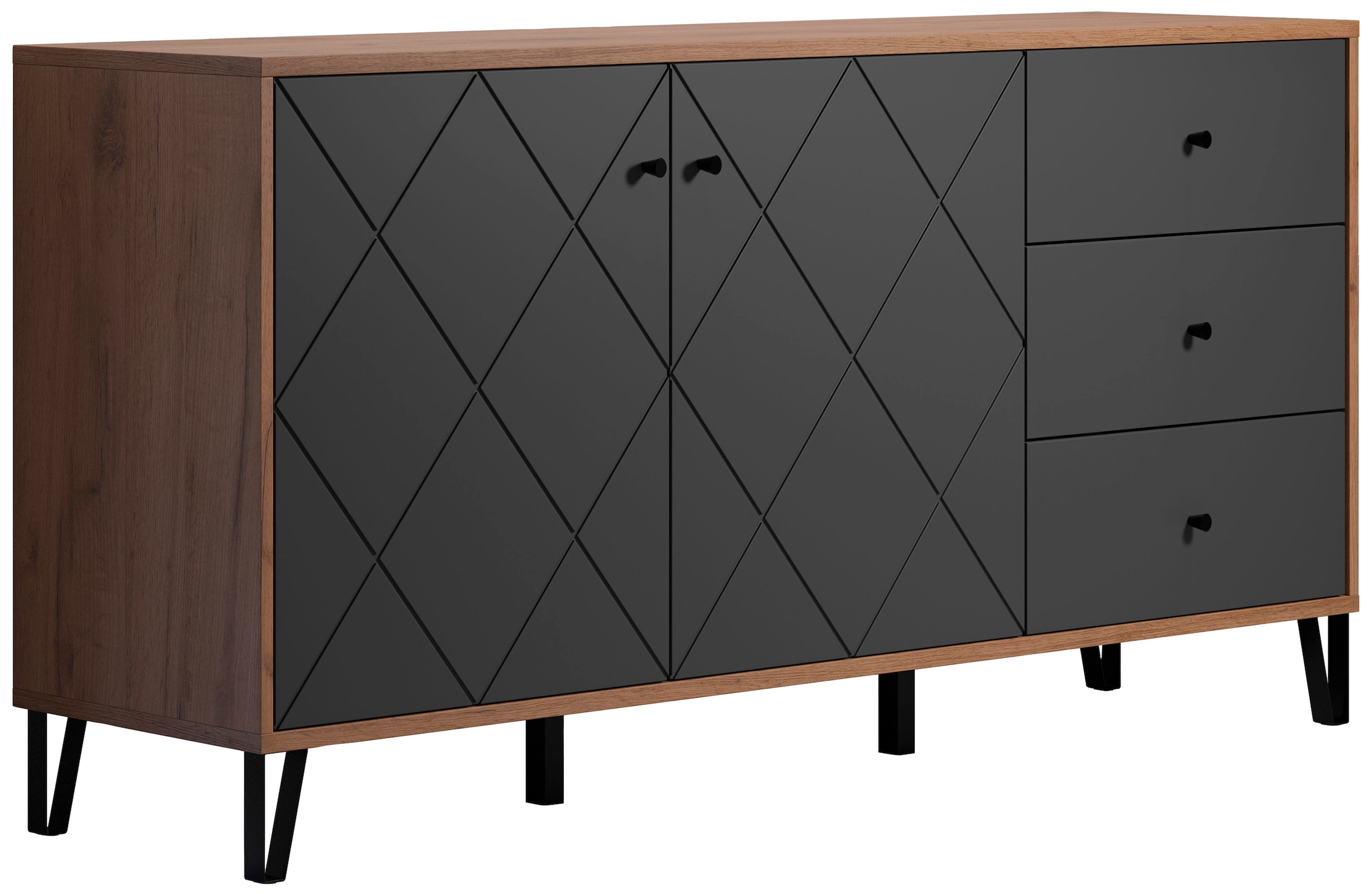 Places of Style Sideboard »Molveno«, (1 St.), außergewöhnliches Design mit strukturierten Fronten, Soft-Close