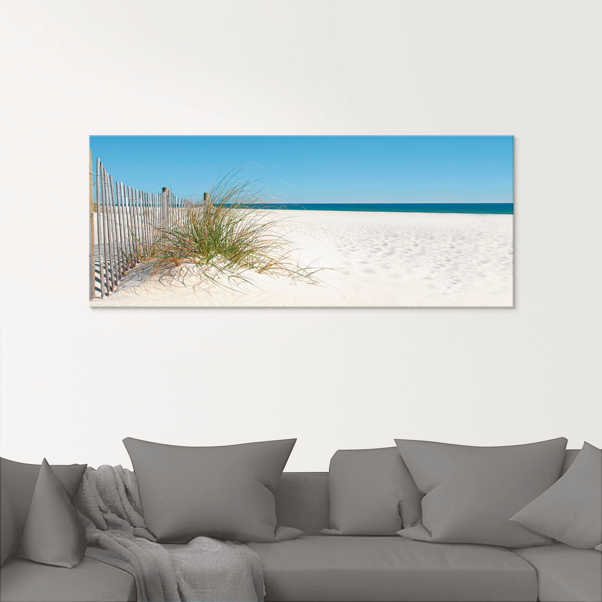 Artland Glasbild »Schöne Sanddüne mit Gräsern und Zaun«, Strand, (1 St.), in verschiedenen Größen