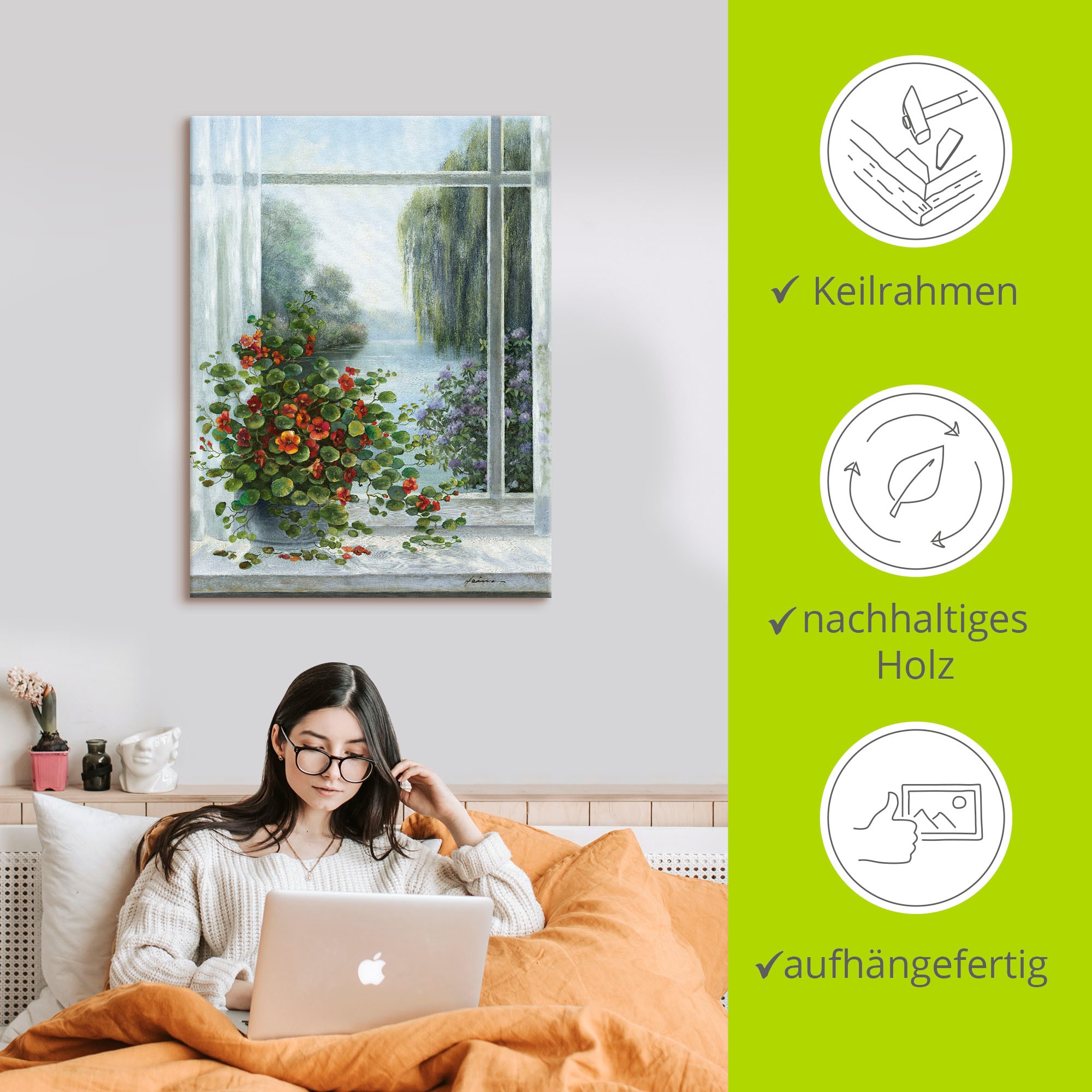 Artland Wandbild »Kapuzinerkresse am Fenster« Arrangements 1 Stk. tlg. als Leinwandbild, Poster, Wandaufkleber in verschied. Größen