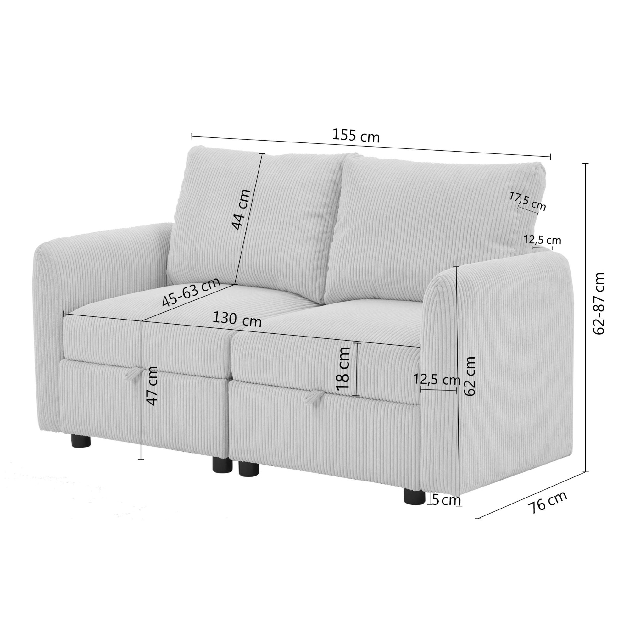 Dorel Home 2-Sitzer »STILHUS Modularsofa mit Stauraum, Breite 155 cm, Chenille-Bezug« als Modul oder separat verwendbar - individuell kombinierbar