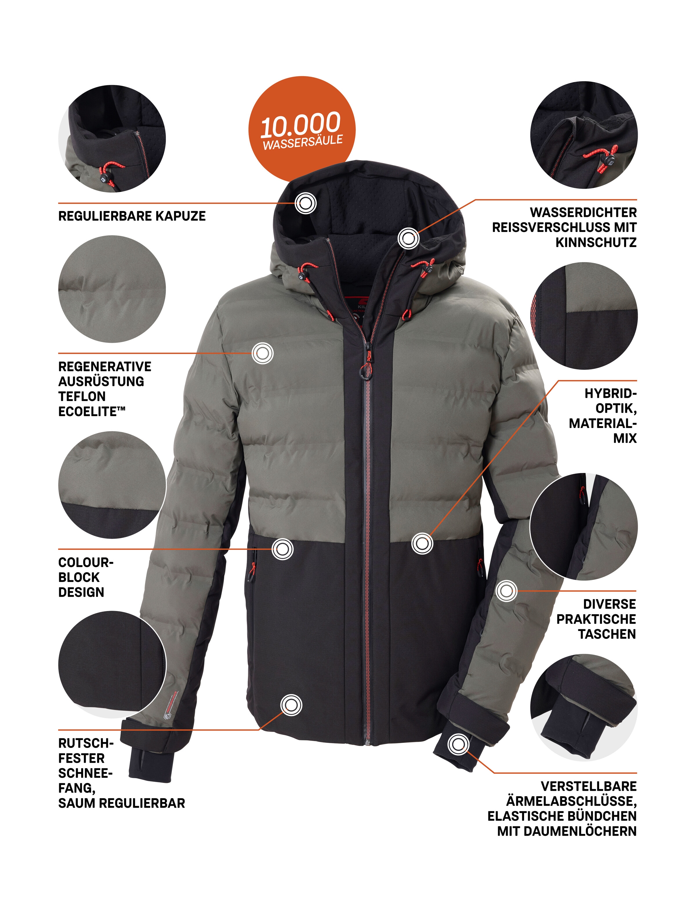 Killtec Skijacke »KSW 67 MN SKI JCKT« Winddichte, wasserabweisende Skijacke mit Hybridoptik