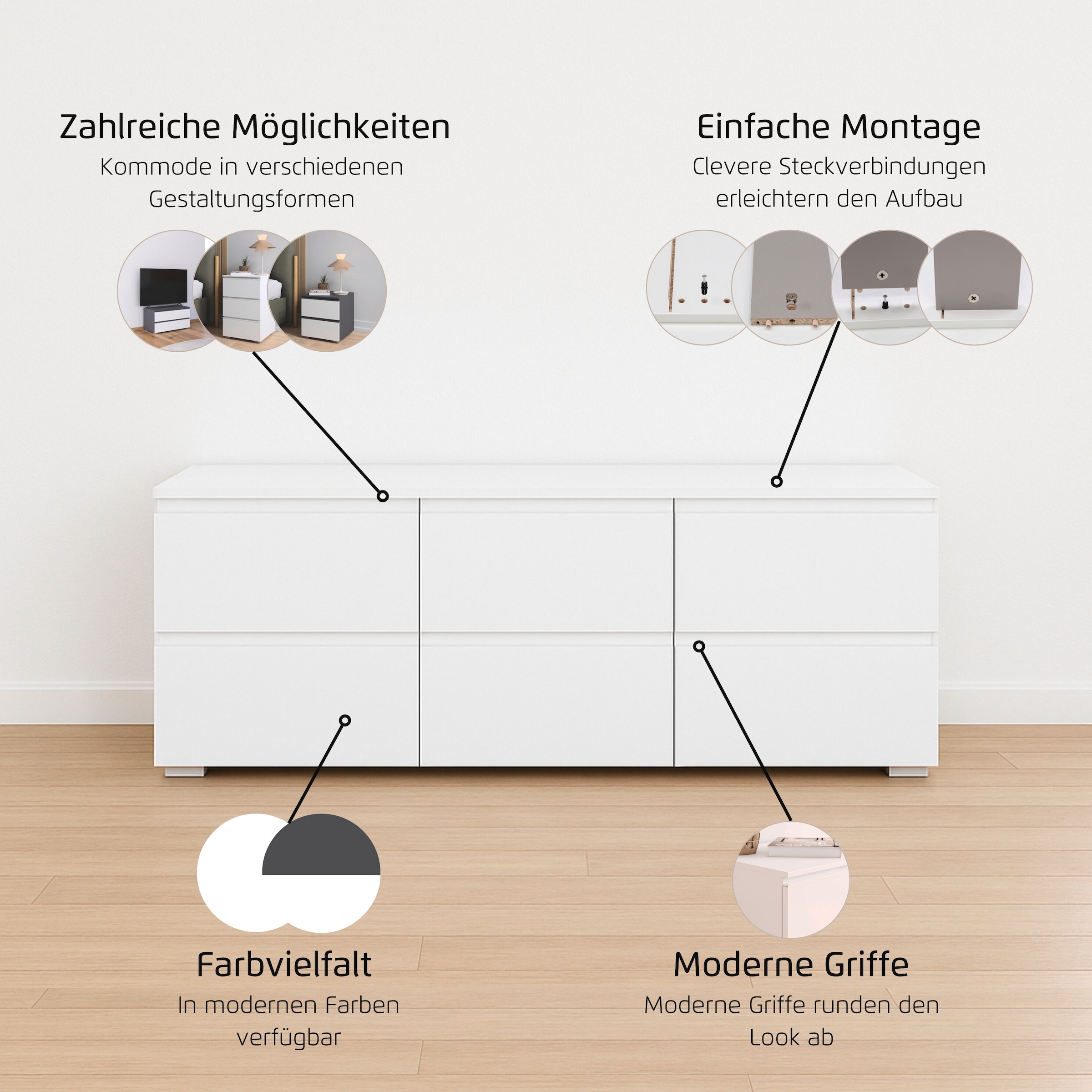 rauch TV-Board »Sideboard Kommode Lowboard TV-Schrank MAINZ« Breite 80 oder 120 cm,  praktische und geräumige Schubladen MADE IN GERMANY