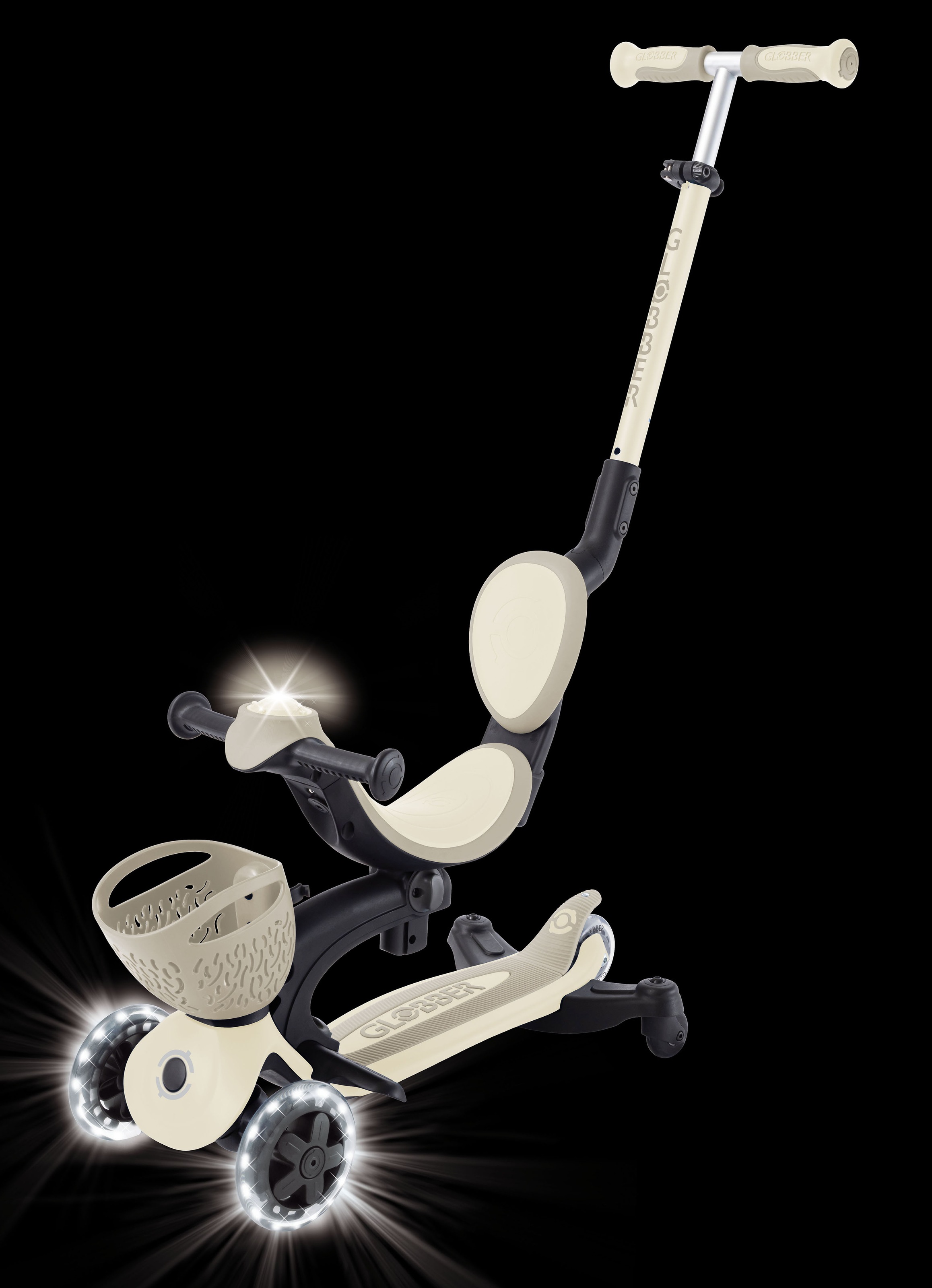 Globber Tretroller »GO-UP BABY 360 LIGHTS, mit Leuchtrollen und Leuchtmodul« Aufsitzrad, Laufrad und Scooter in Einem