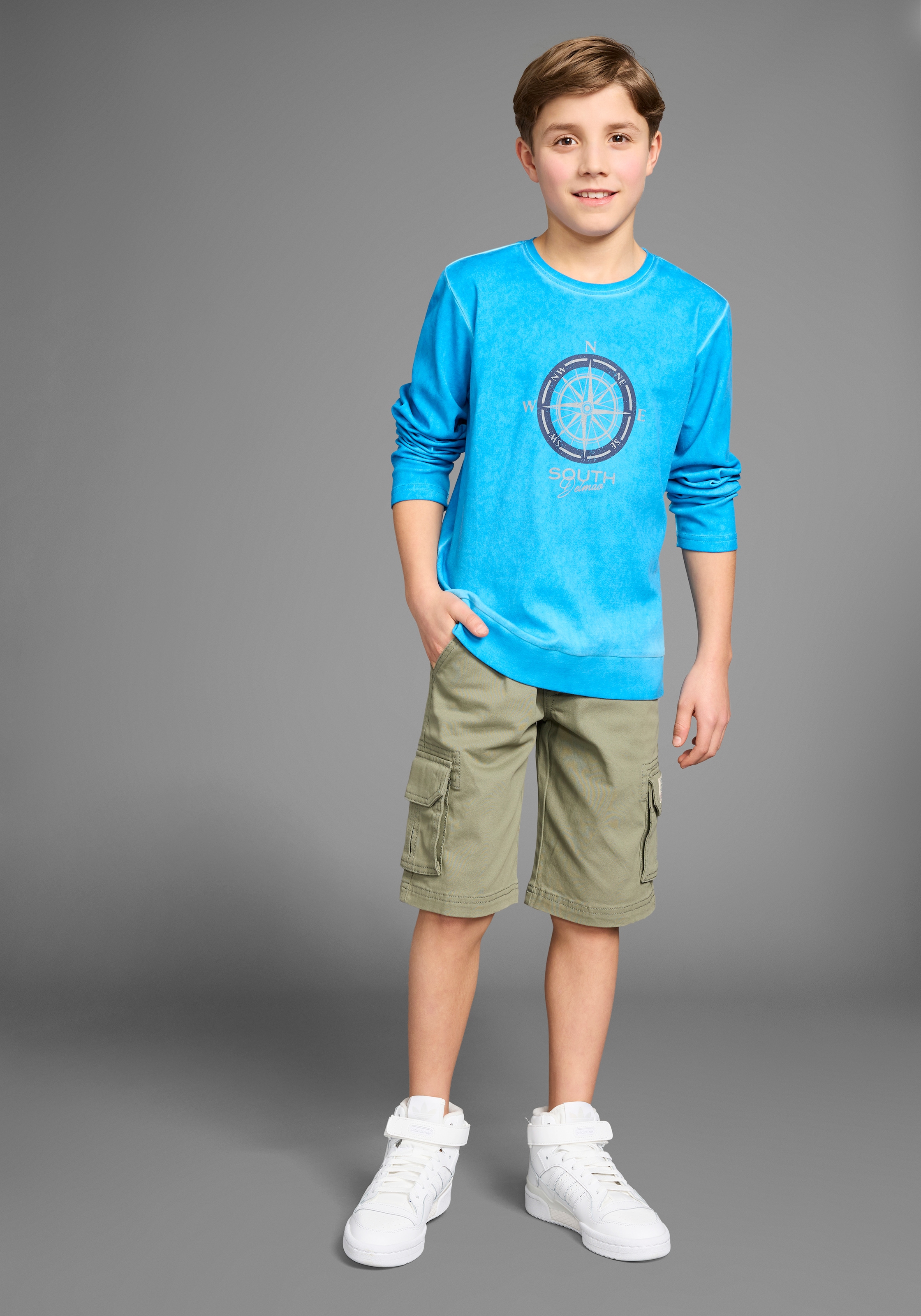 DELMAO Langarmshirt »Modisch gewaschenes Shirt« Trendwaschung