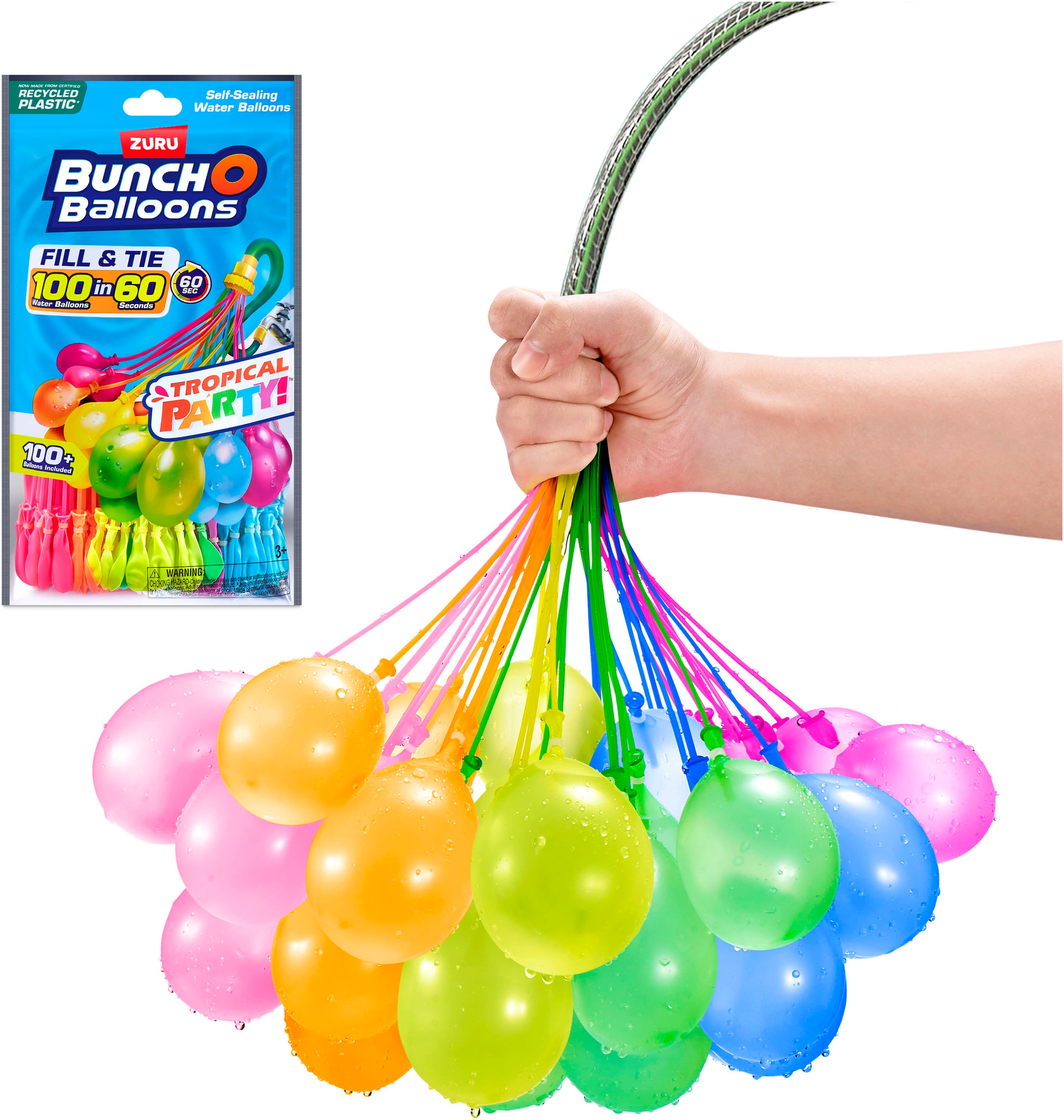 Bunch O Balloons Badespielzeug »Bunch O Balloons, 100+ Wasserballons Tropical Party«, aus recyceltem Material; Lieferung erfolgt farblich sortiert