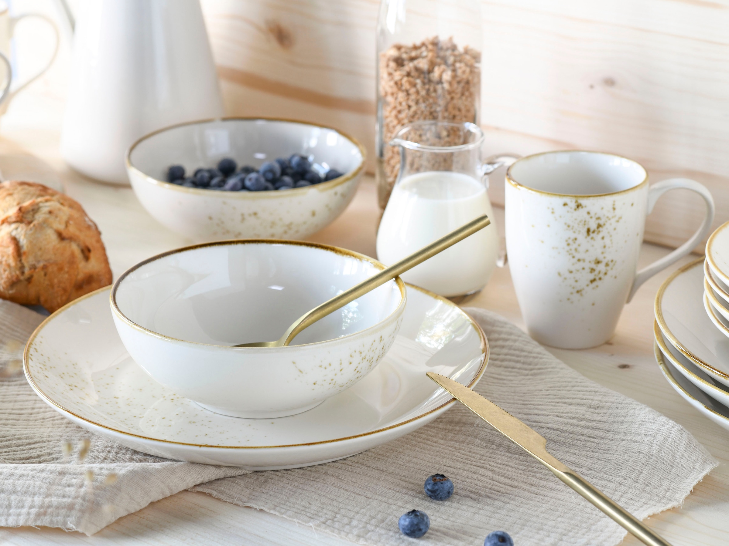 CreaTable Kombiservice »Nature Collection«, (Set, 16 tlg.), Reaktivglasur, jedes Stück ein Unikat