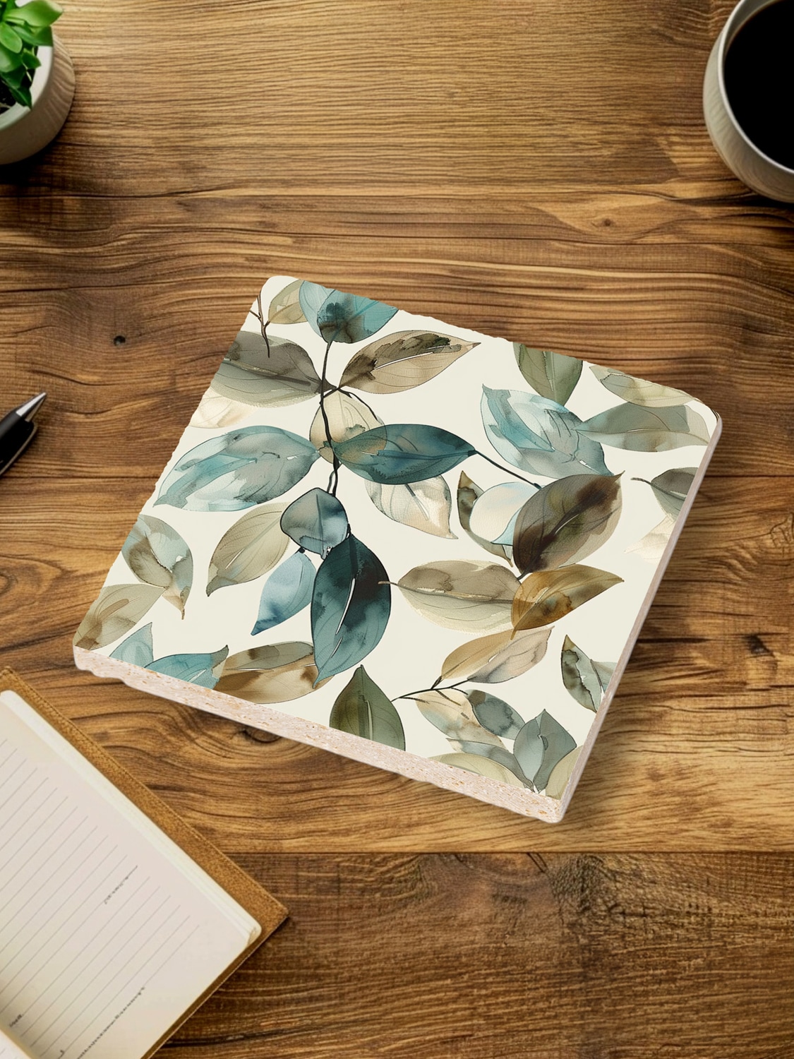 queence Getränkeuntersetzer »Herbst Blätter Braun Motiv Steine Fliesen«, (Set, 4 tlg.), Blätter Set Topfuntersetzer Naturstein Untersetzer 10x10x1cm
