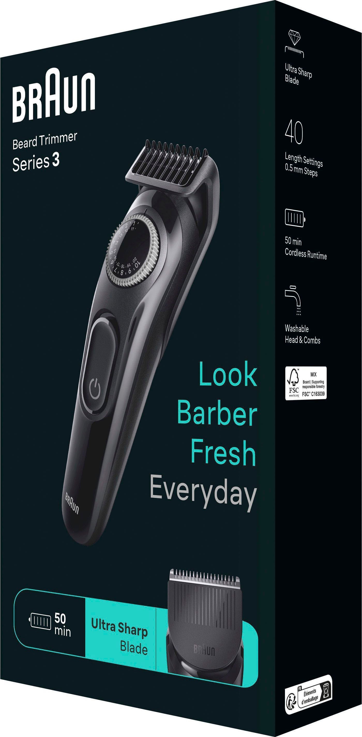 Braun Haarschneider »Barttrimmer BT3410«, 40 Einstellungen, Wiederaufladbar