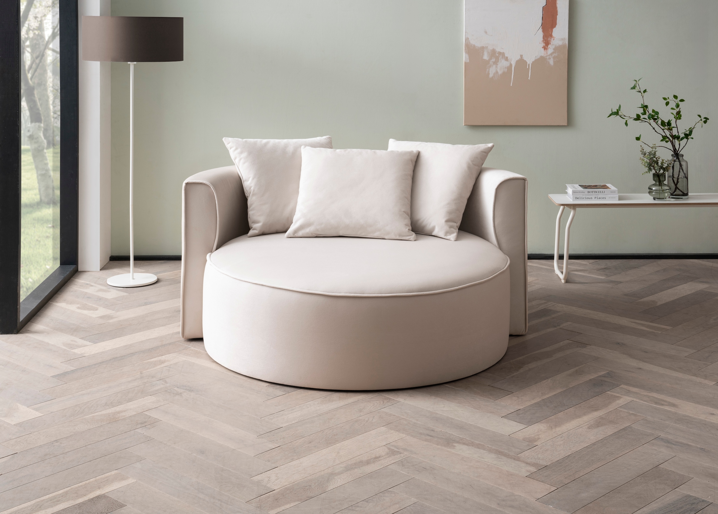LeGer Home by Lena Gercke XXL-Sessel »Isalie, Lesesessel, Loveseat, inklusive Zierkissen«, extra große Sitzfläche, optional mit Hocker, Cord, Samt, Bouclé