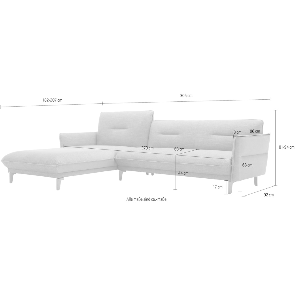 hülsta sofa Ecksofa »hs.430«, Recamiere hoher Rücken mit Neigefunktion, Breite 305 cm