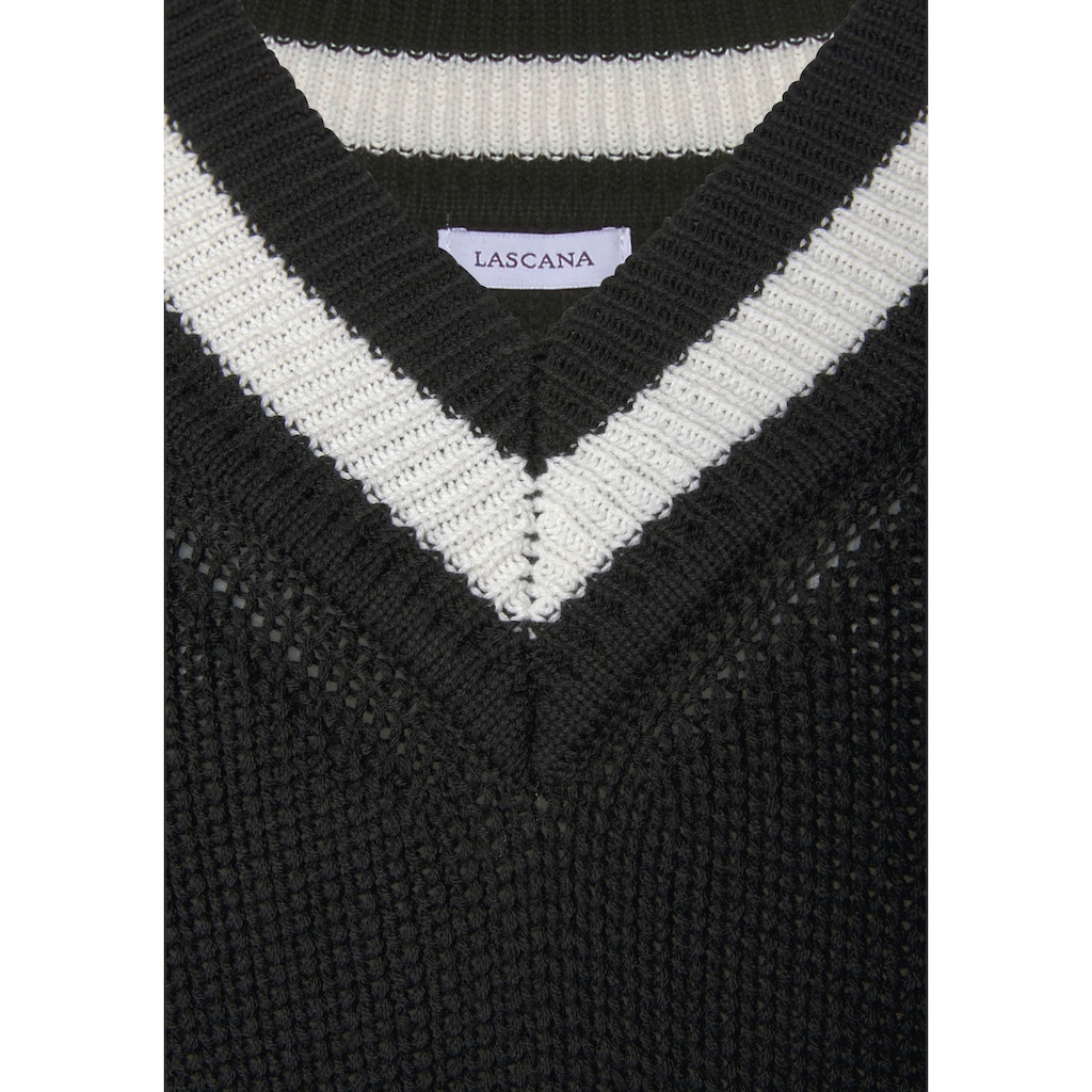 LASCANA V-Ausschnitt-Pullover, mit Streifen-Details