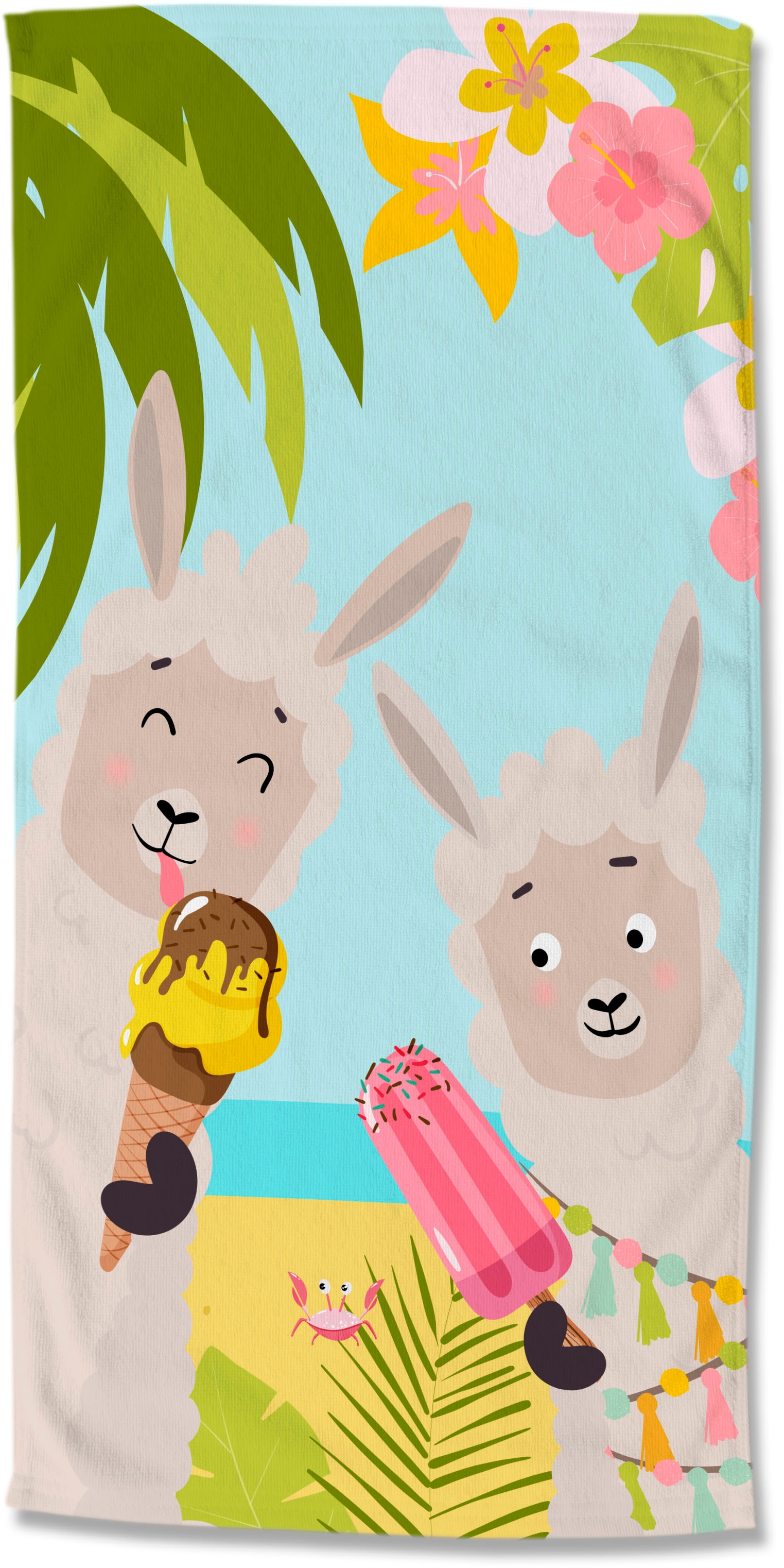 Strandtuch »Happy Lamas«, (1 St., Strandtuch 75 x 150 cm), Mikrofaser, 75x150,...