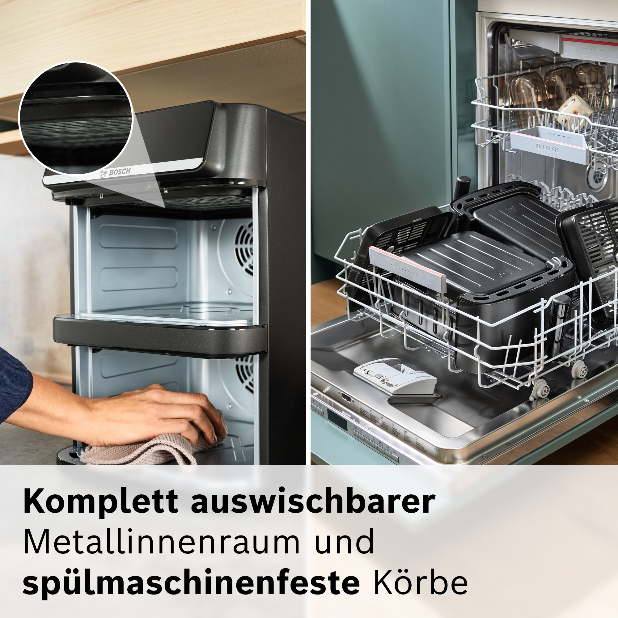 BOSCH Heißluftfritteuse »Serie 6 MAFD661B0, XXL Heißluftfritteuse, 12L, PFAS frei, Doppelkammer« 2800 W platzsparend, einfache Reinigung, weniger Fett, 6 Programme, schwarz