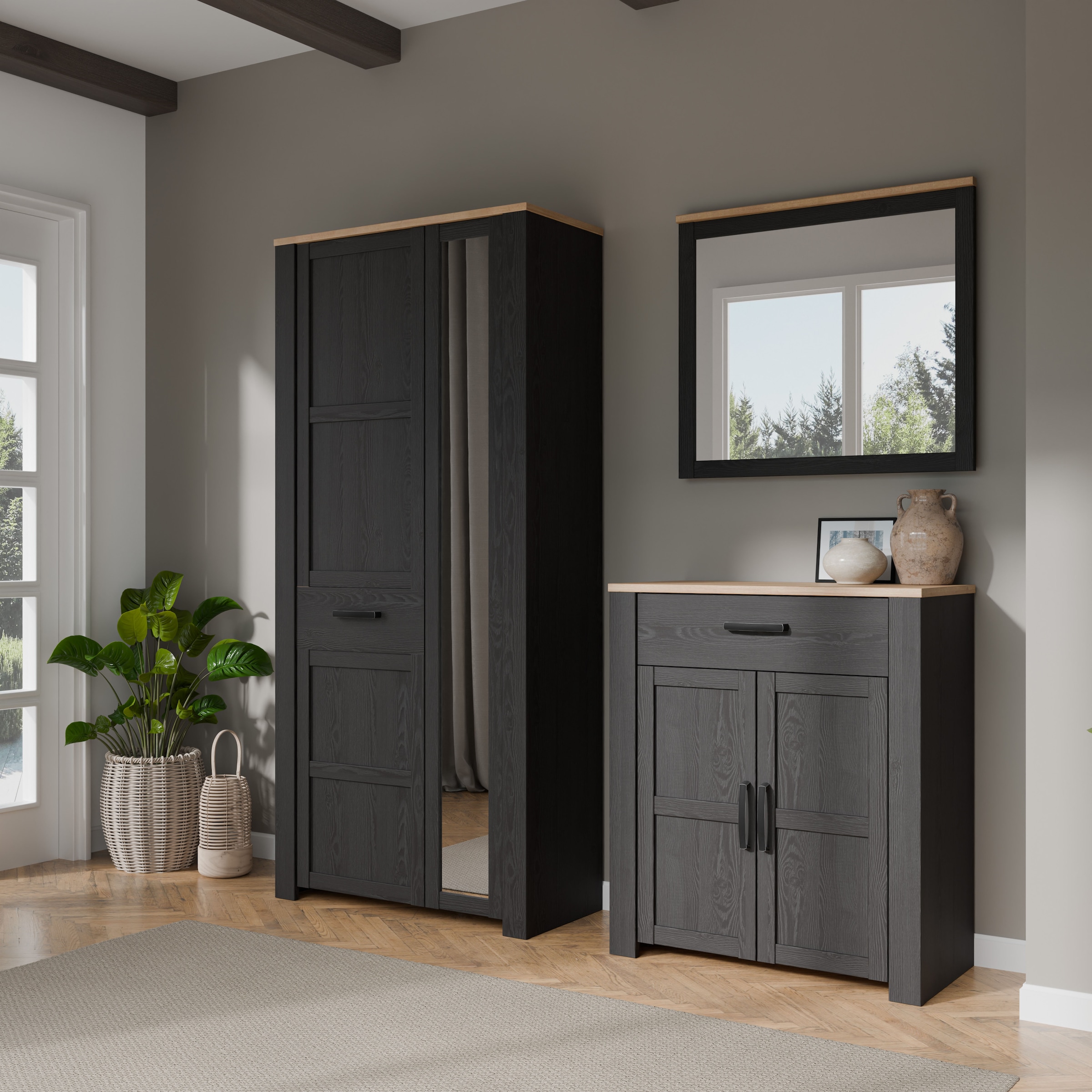 FORTE Garderobenschrank »Garderobenschrank, Höhe 205,4cm, Spiegel, Soft Close, Push to Open« B/H/T 94,4/205,4/42 cm