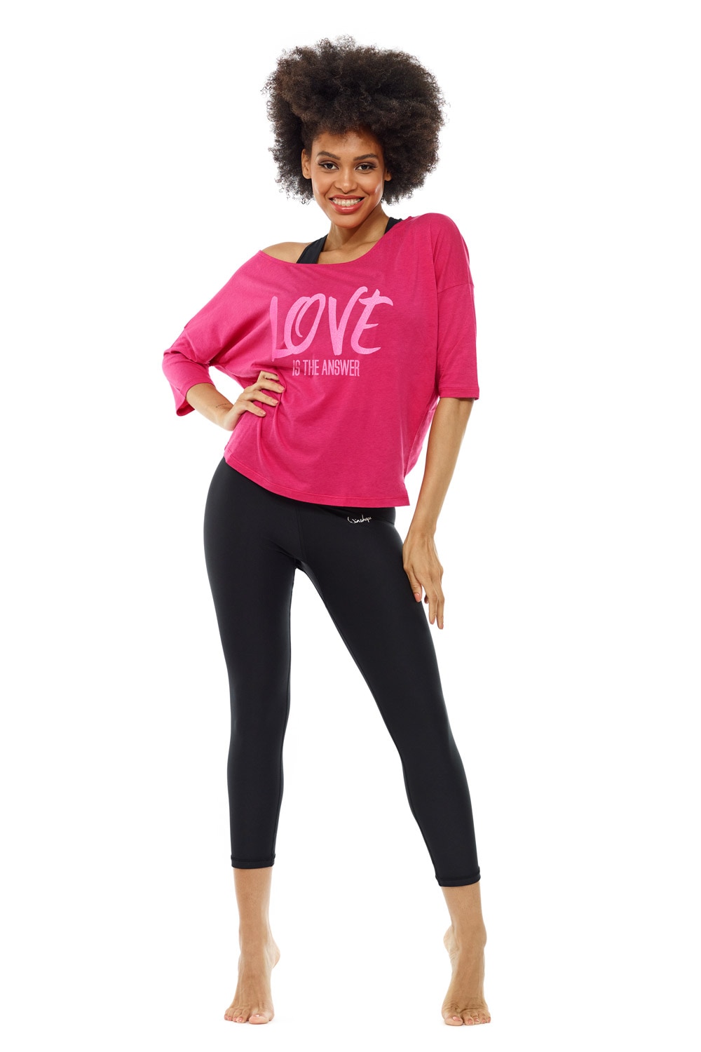 Winshape 3/4-Arm-Shirt »MCS001 pinkem mit neon bei ultra ♕ leicht«, Glitzer-Aufdruck
