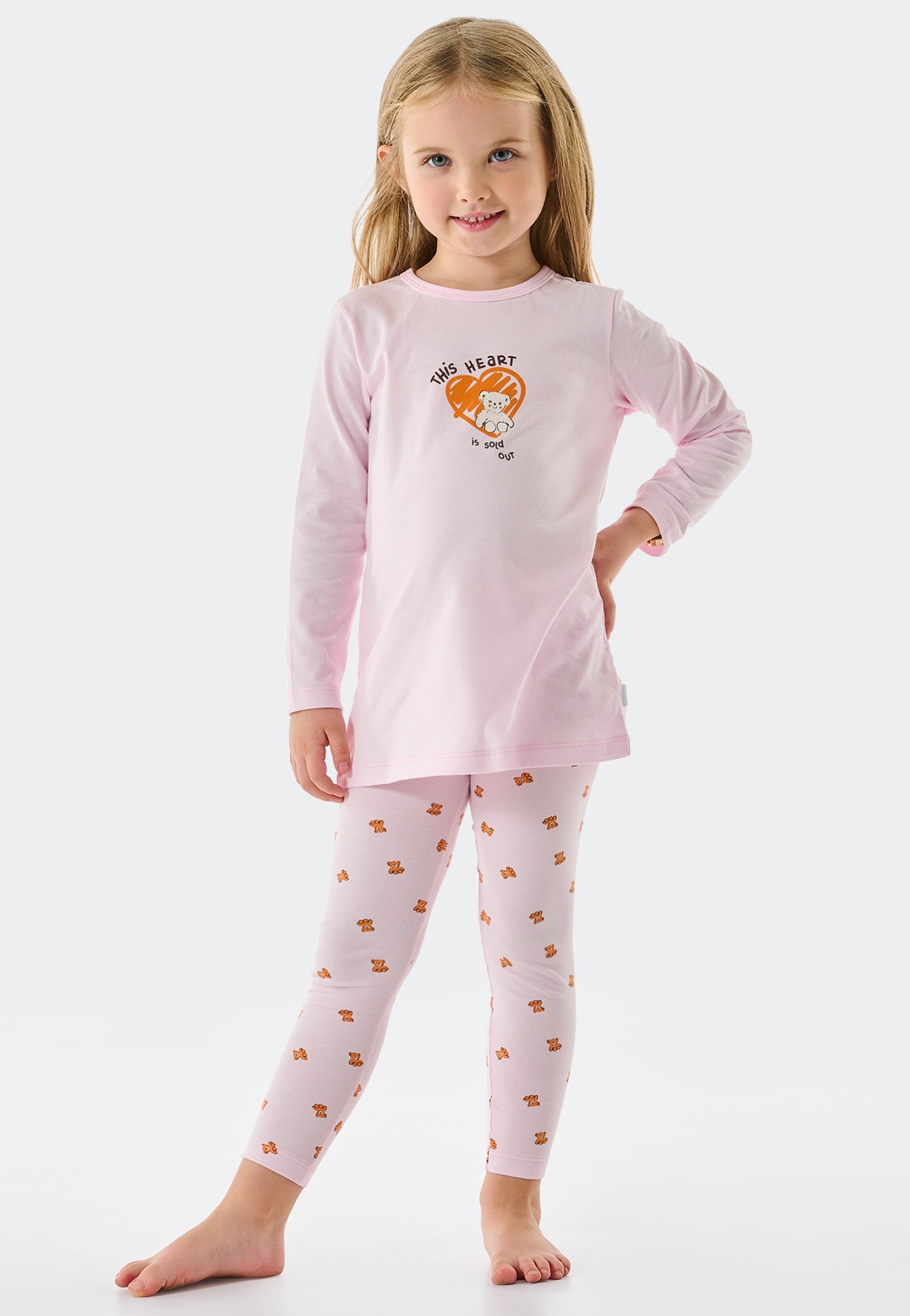 Schiesser Pyjama »"Natural Love"«, (2 tlg.), vorn mit süßem Teddy-Motiv samt schraffiertem Herz