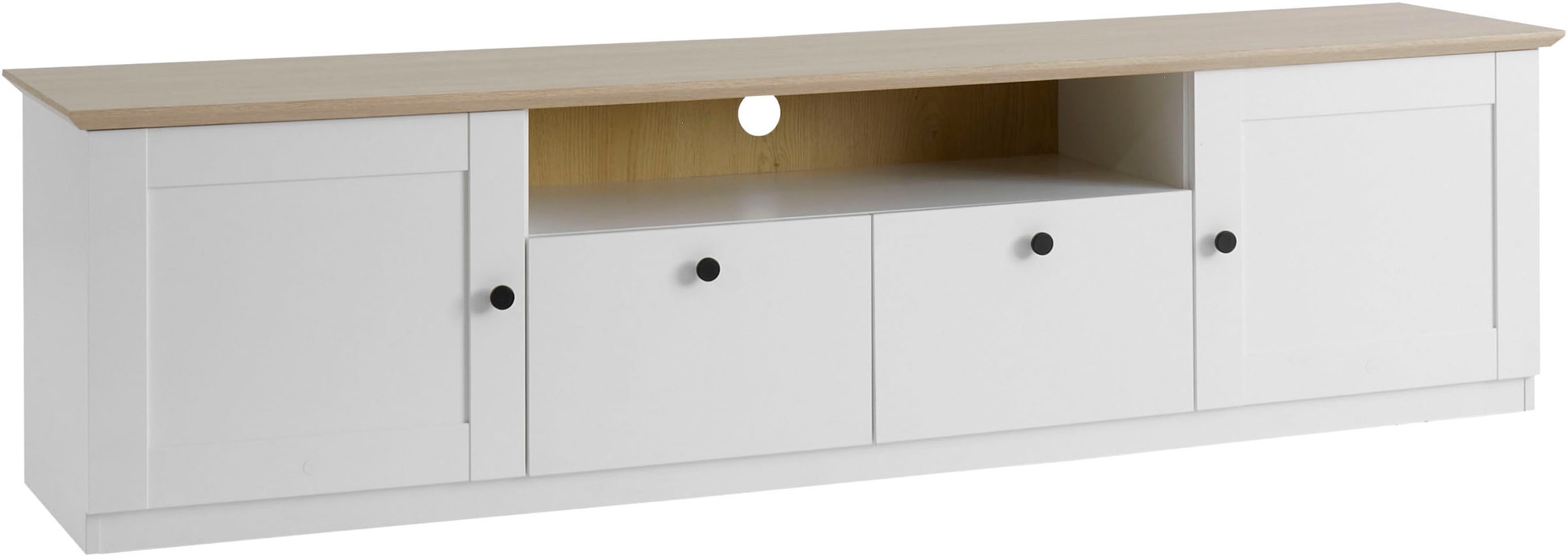 OTTO home Lowboard »Brest, TV-Unterschrank, Kommode, TV-Schrank im Landhausstil« schwarze Metallgriffe, ausreichend Stauraum, 204 cm breit