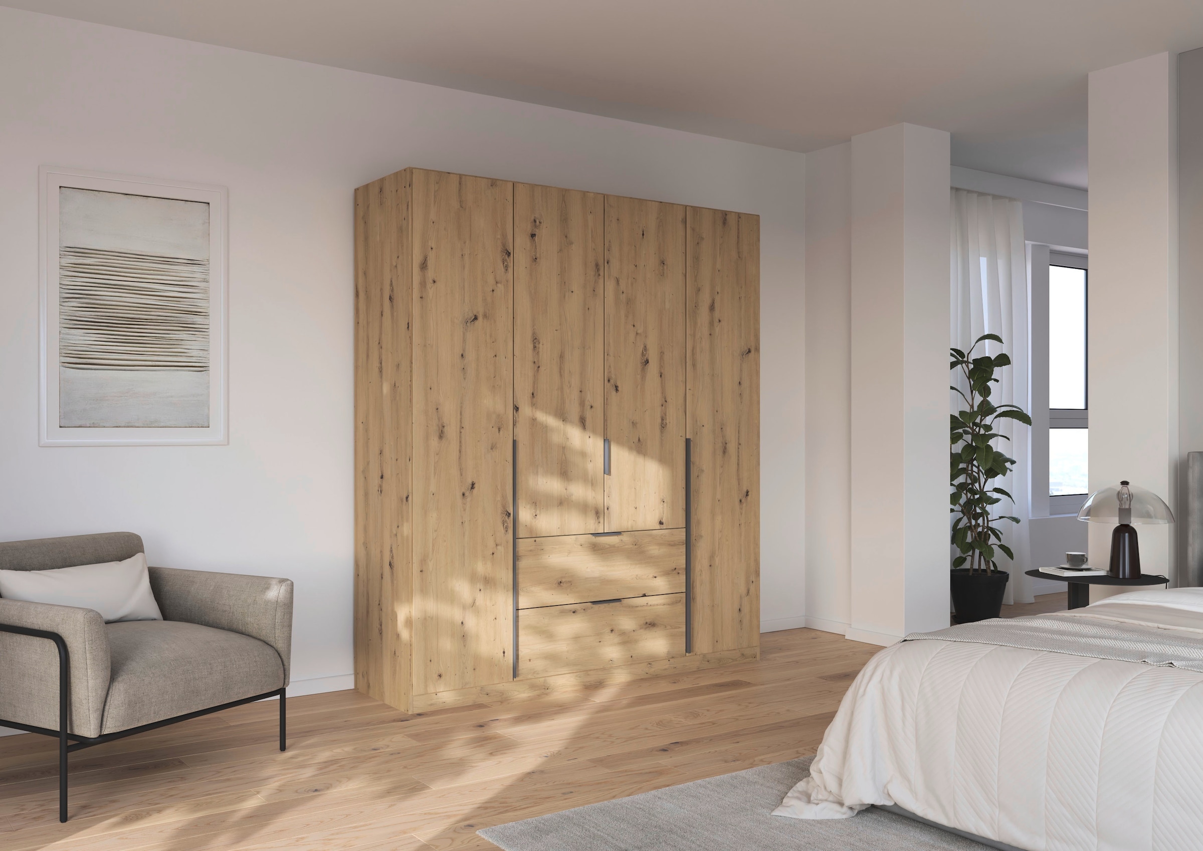 rauch Drehtürenschrank »Kleiderschrank Schrank Garderobe AGORDO mit Dekor- oder Hochglanzfront«, (in zwei Griff-Farben mit Dekor- oder Hochglanzfront), mit Außenschubkästen, in 6 Breiten und 2 Höhen MADE IN GERMANY